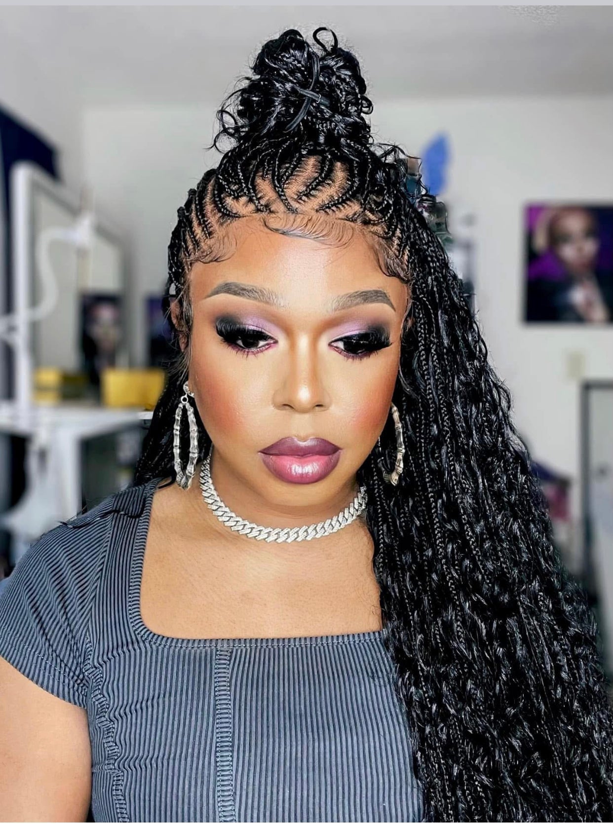 Biggie Cornrow Bohemian Knotless (100% Humanhair curls) Full Lace Base (Tara) Biggie Cornrow Bohemian Knotless (100% Humanhair curls) Full Lace Base (Tara)