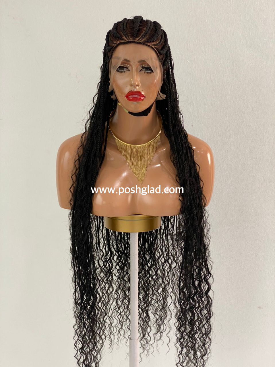French Cornrow Bohemian Wig, Swiss Full Lace, Black, Waist Length, Standard Density - Leviana French Cornrow Bohemian Wig, Swiss Full Lace, Black, Waist Length, Standard Density - Leviana