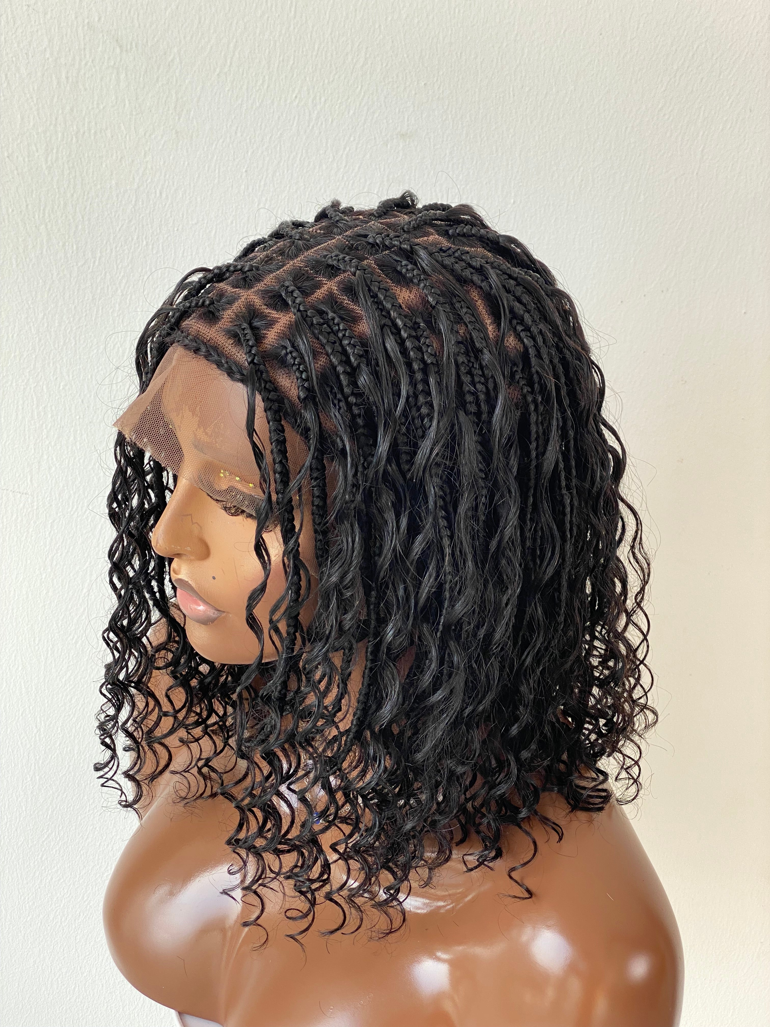 Short Bohemian Knotless Bob Wig (100% HD Human Hair Lace & Curls) Black Color TARA Short Bohemian Knotless Bob Wig (100% HD Human Hair Lace & Curls) Black Color TARA