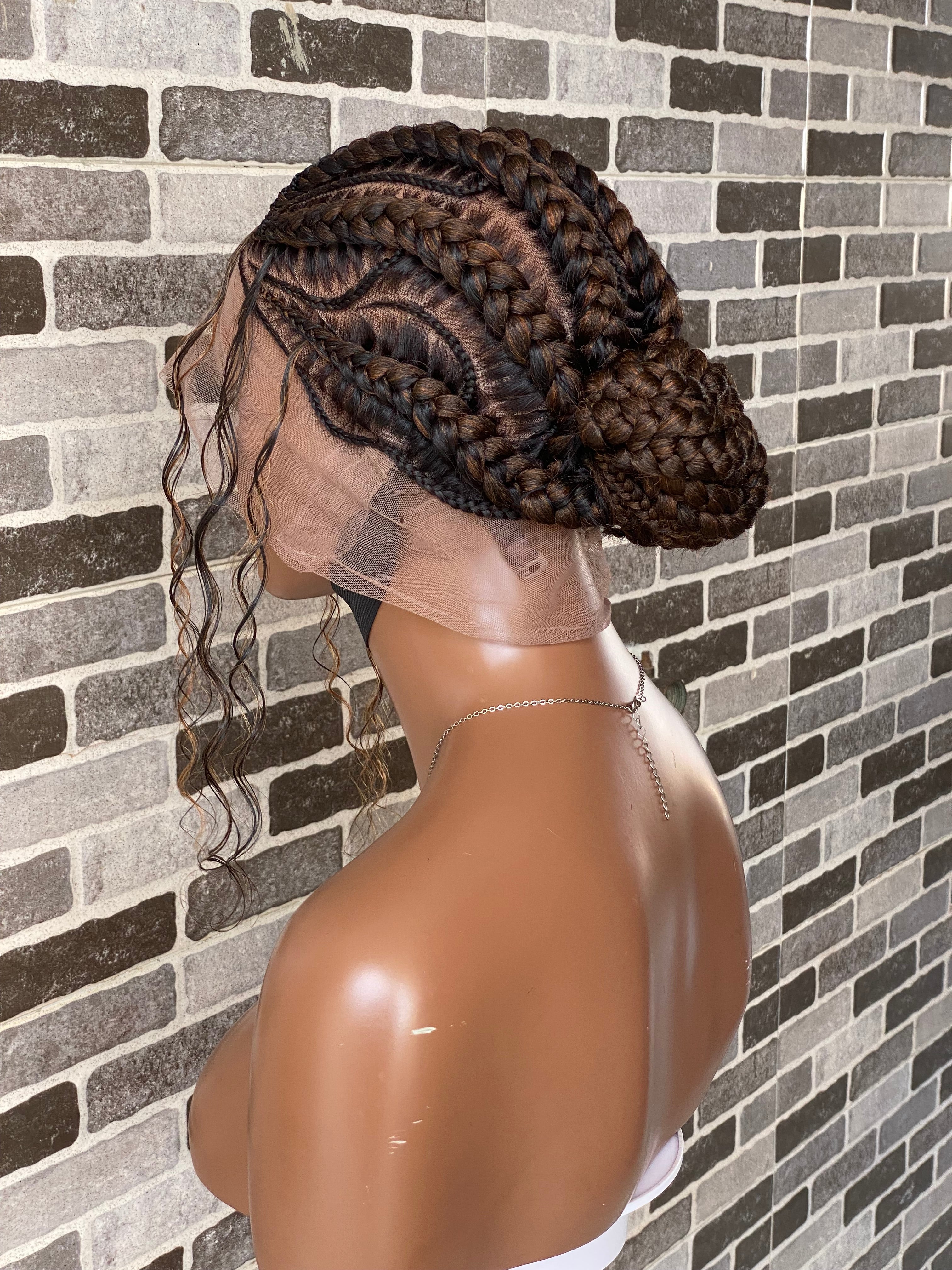 Feeding braid Wig, Human Hair Curls, Color 1B/30 Swiss Full Lace - Cornrow Janiece Feeding braid Wig, Human Hair Curls, Color 1B/30 Swiss Full Lace - Cornrow Janiece