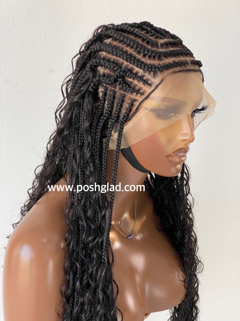 French Braid Bohemian Cornrow Wig, 100% Human Hair, Full Lace, Black Color - Dash (Tara) French Braid Bohemian Cornrow Wig, 100% Human Hair, Full Lace, Black Color - Dash (Tara)