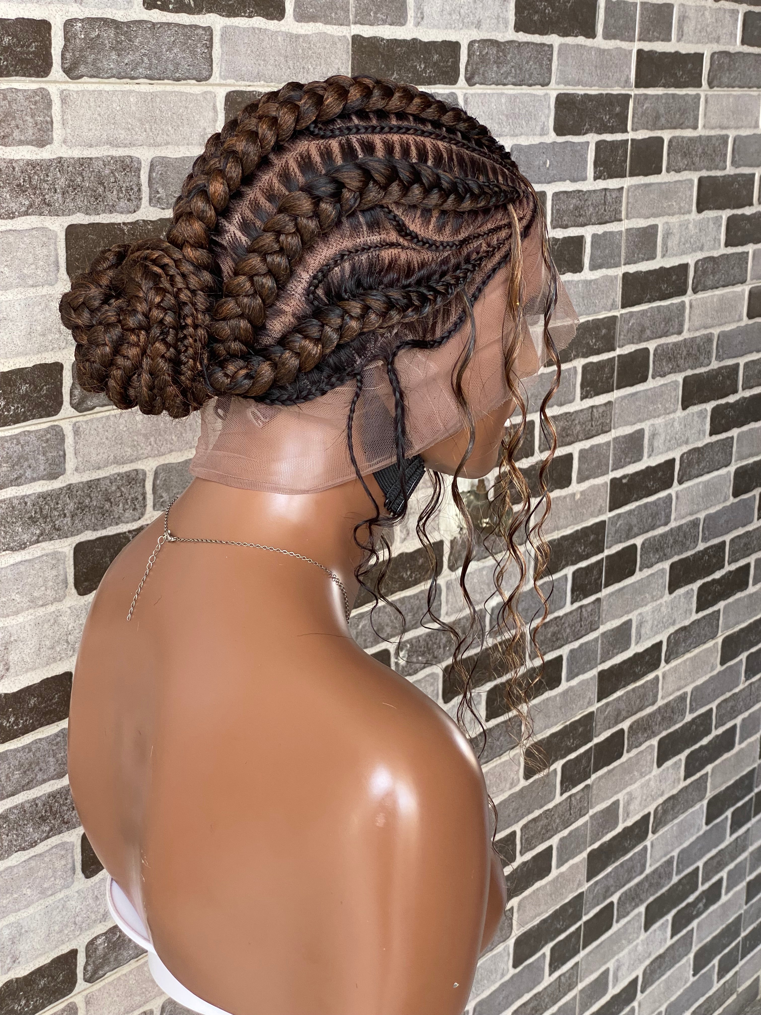 Feeding braid Wig, Human Hair Curls, Color 1B/30 Swiss Full Lace - Cornrow Janiece Feeding braid Wig, Human Hair Curls, Color 1B/30 Swiss Full Lace - Cornrow Janiece