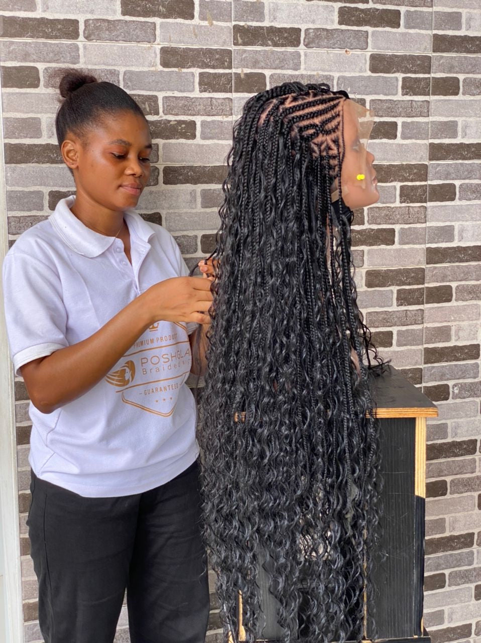 Crush Bohemian Cornrow Braided Wig, Swiss Full Lace, Black Color, Waist Length, Standard Density. Crush Bohemian Cornrow Braided Wig, Swiss Full Lace, Black Color, Waist Length, Standard Density.