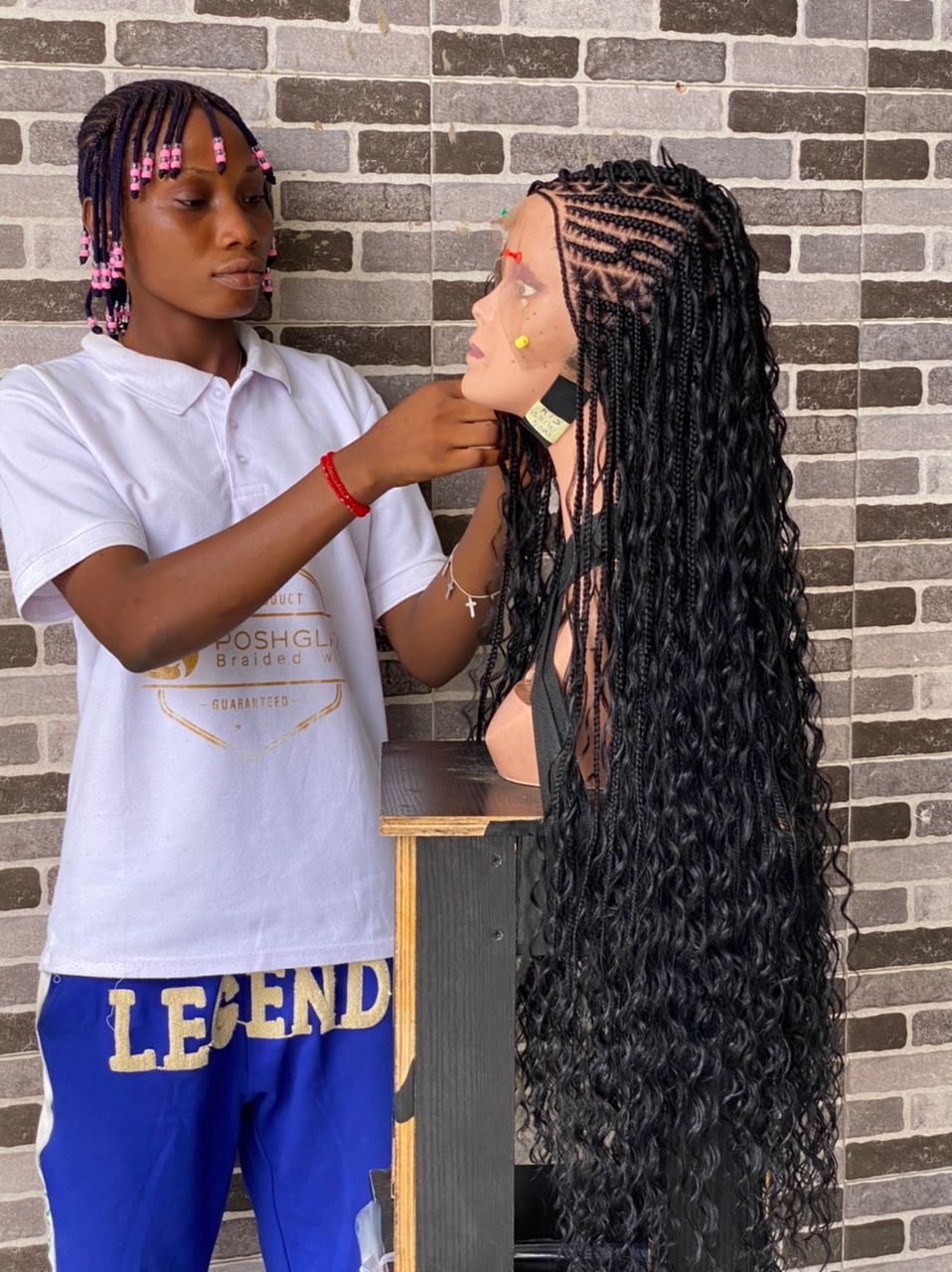 Crush Bohemian Cornrow Braided Wig, Swiss Full Lace, Black Color, Waist Length, Standard Density. Crush Bohemian Cornrow Braided Wig, Swiss Full Lace, Black Color, Waist Length, Standard Density.