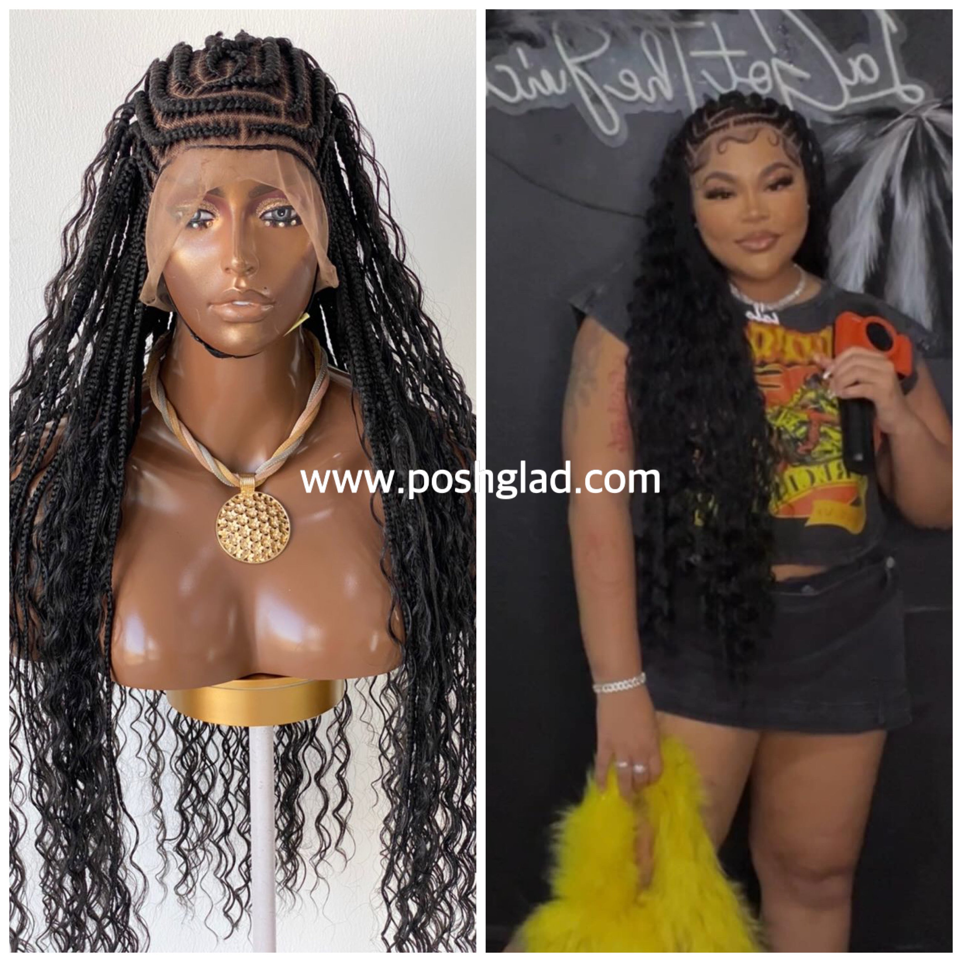 French Cornrow Bohemian Wig, Swiss Full Lace, Black, Waist Length, Standard Density - Sweetie French Cornrow Bohemian Wig, Swiss Full Lace, Black, Waist Length, Standard Density - Sweetie