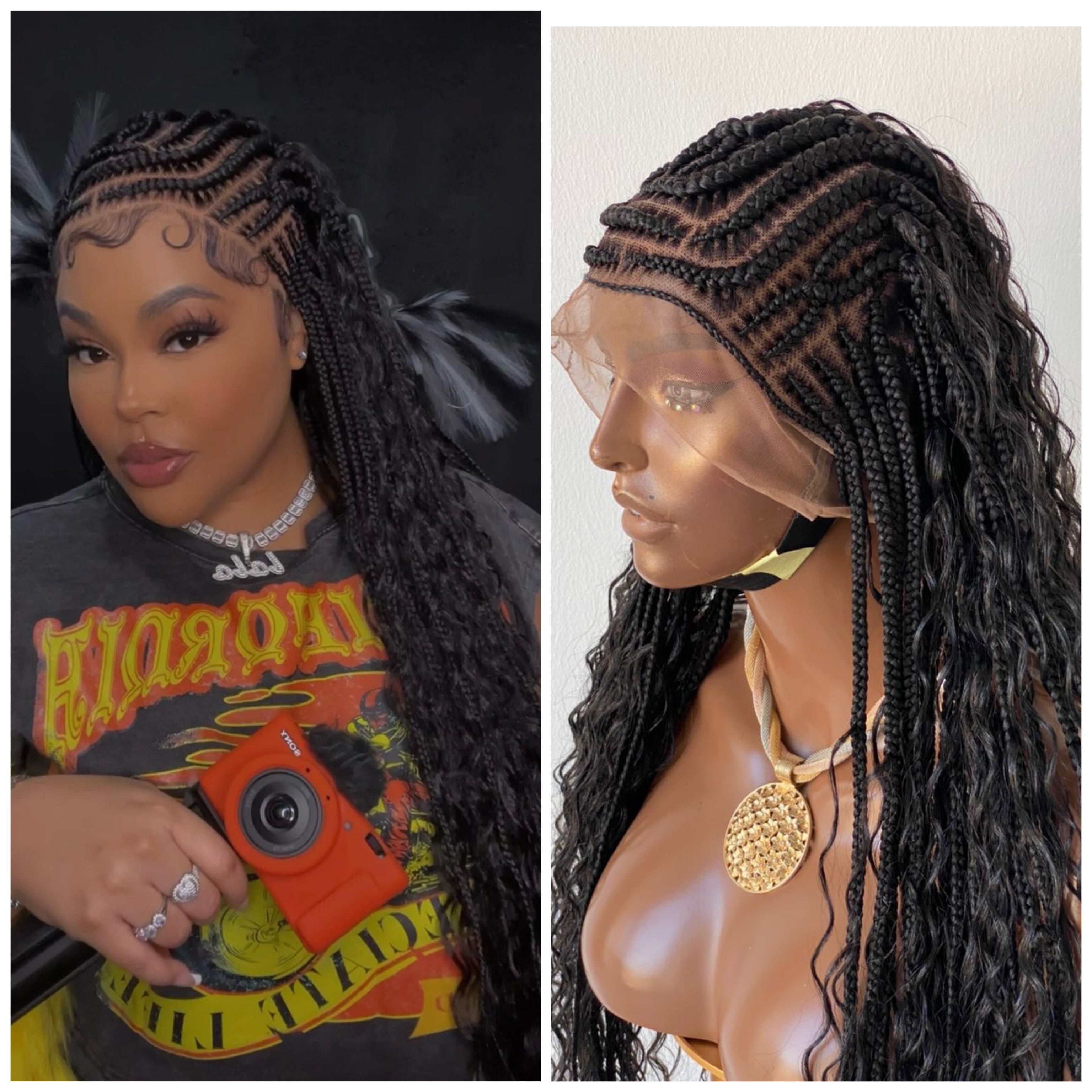 French Cornrow Bohemian Wig, Swiss Full Lace, Black, Waist Length, Standard Density - Sweetie French Cornrow Bohemian Wig, Swiss Full Lace, Black, Waist Length, Standard Density - Sweetie