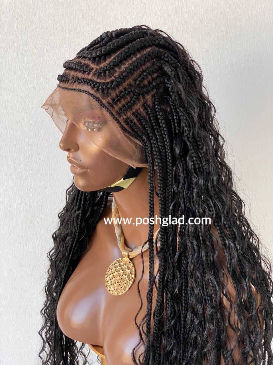 French Cornrow Bohemian Wig, Swiss Full Lace, Black, Waist Length, Standard Density - Sweetie French Cornrow Bohemian Wig, Swiss Full Lace, Black, Waist Length, Standard Density - Sweetie