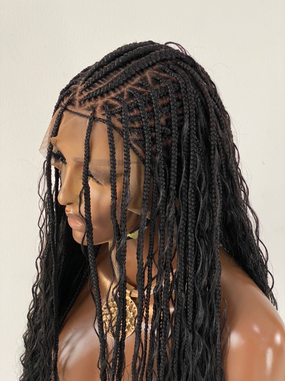 Crush Bohemian Cornrow Braided Wig, Swiss Full Lace, Black Color, Waist Length, Standard Density. Crush Bohemian Cornrow Braided Wig, Swiss Full Lace, Black Color, Waist Length, Standard Density.