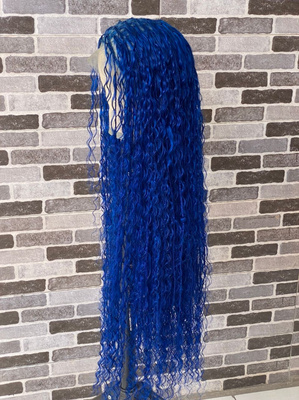 Bohemian Knotless Braid Wig (100% Human Hair Curls) Full Lace - Tara Blue Bohemian Knotless Braid Wig (100% Human Hair Curls) Full Lace - Tara Blue