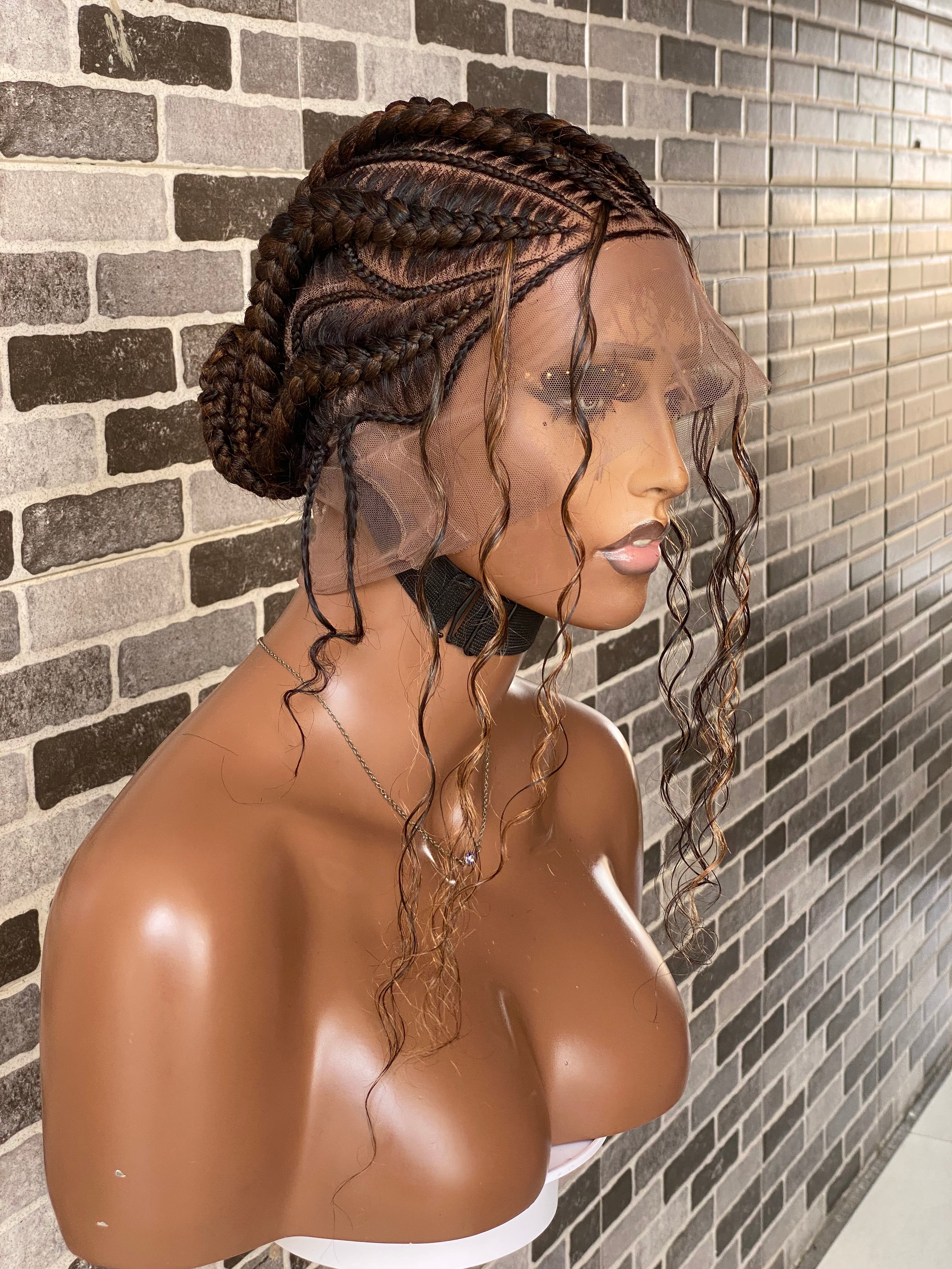 Feeding braid Wig, Human Hair Curls, Color 1B/30 Swiss Full Lace - Cornrow Janiece Feeding braid Wig, Human Hair Curls, Color 1B/30 Swiss Full Lace - Cornrow Janiece
