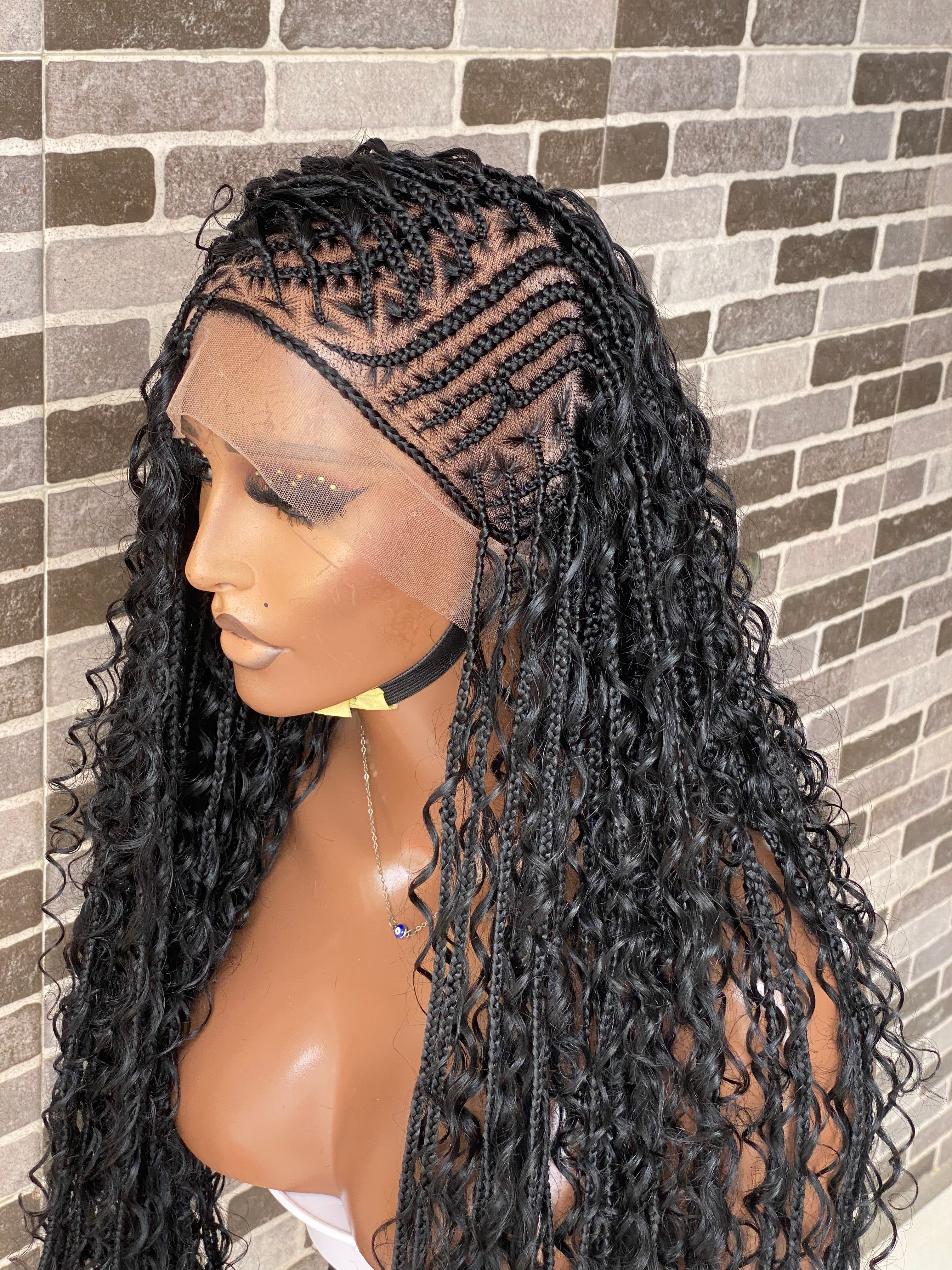 Biggie Cornrow Bohemian Knotless (100% Humanhair curls) Full Lace Base (Tara) Biggie Cornrow Bohemian Knotless (100% Humanhair curls) Full Lace Base (Tara)