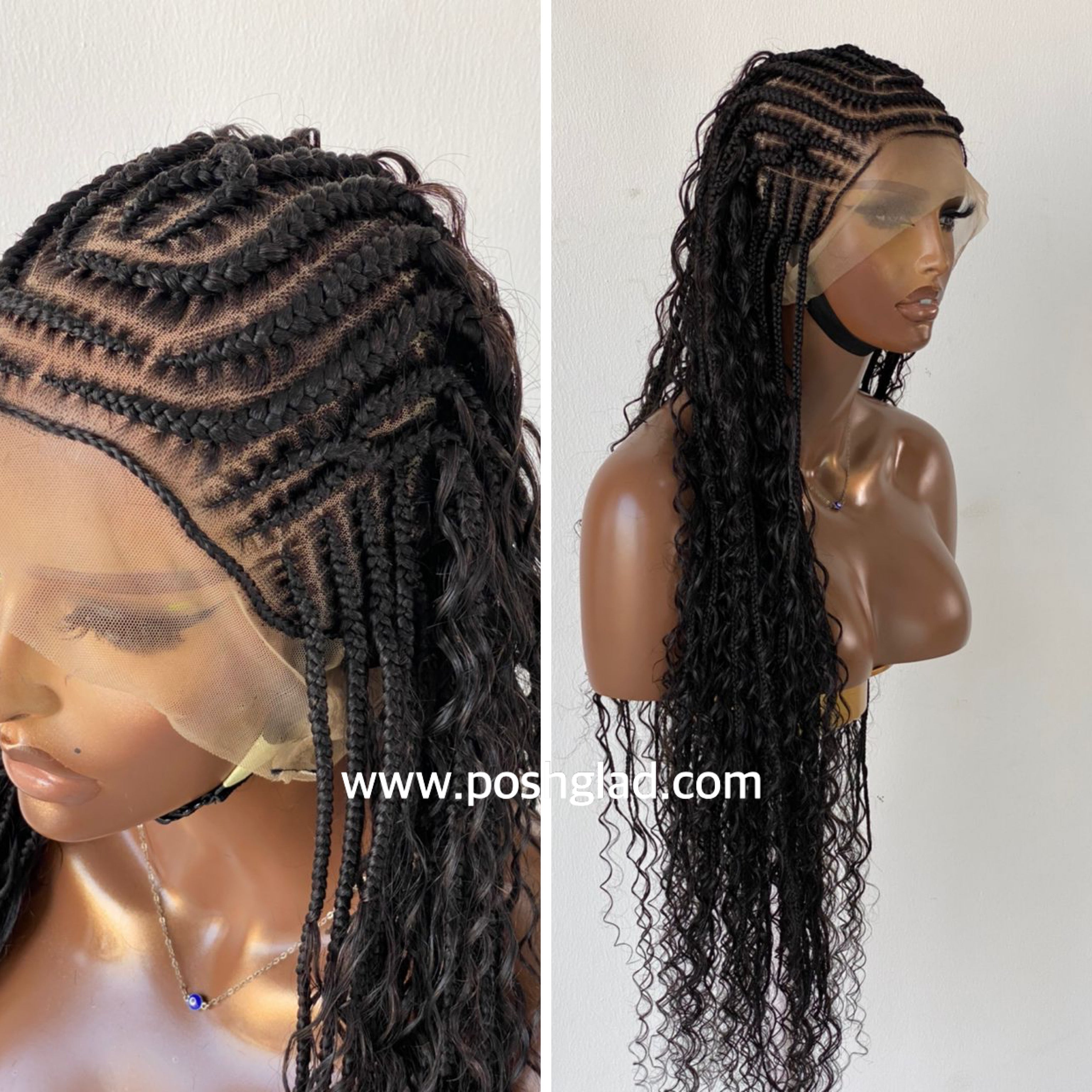 French Braid Bohemian Cornrow Wig, 100% Human Hair, Full Lace, Black Color - Dash (Tara) French Braid Bohemian Cornrow Wig, 100% Human Hair, Full Lace, Black Color - Dash (Tara)