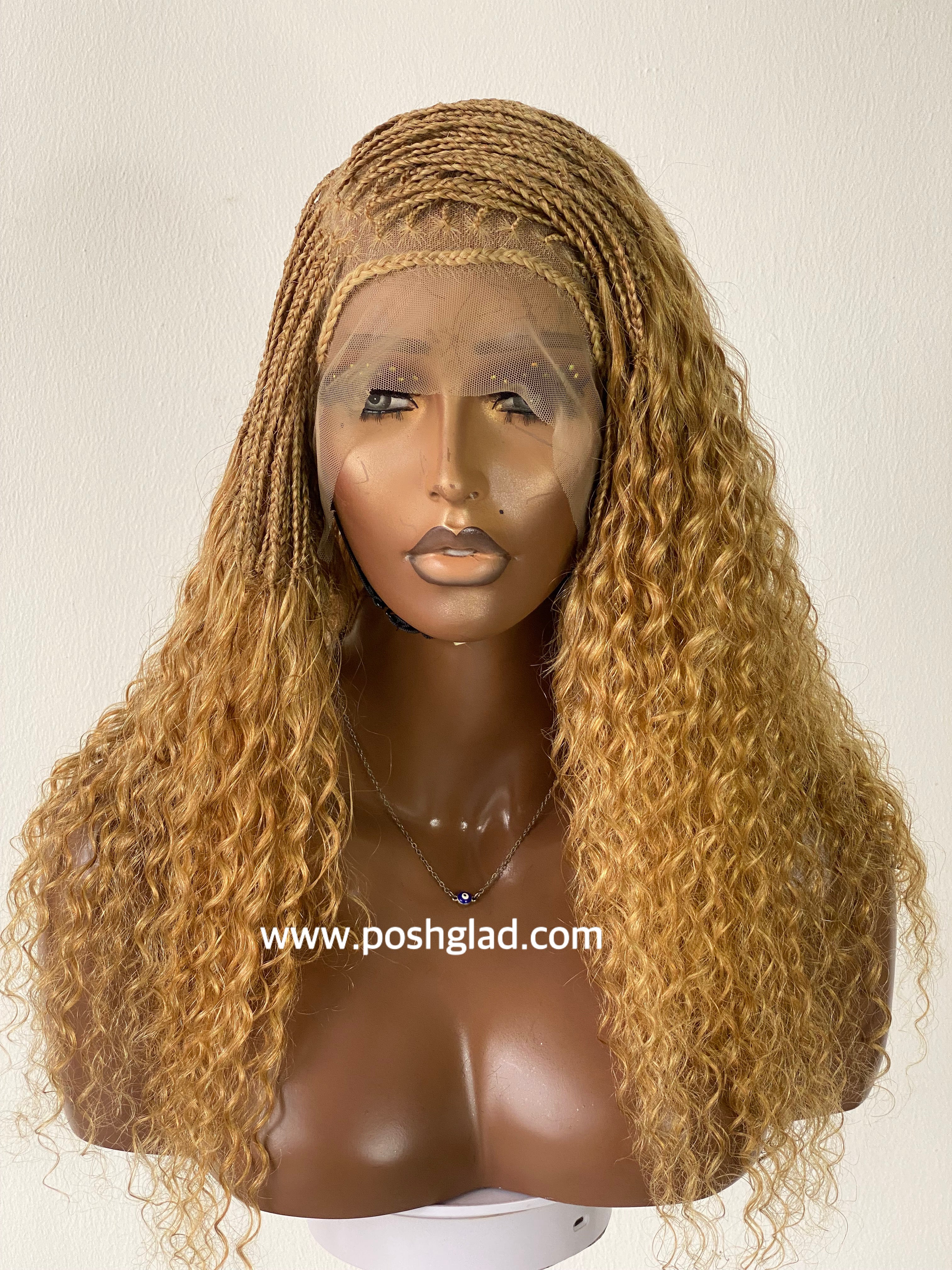 Wet And Wavy 100% Human Hair Knotless Braid Wig, HD Full Lace, Blond Color Wet And Wavy 100% Human Hair Knotless Braid Wig, HD Full Lace, Blond Color