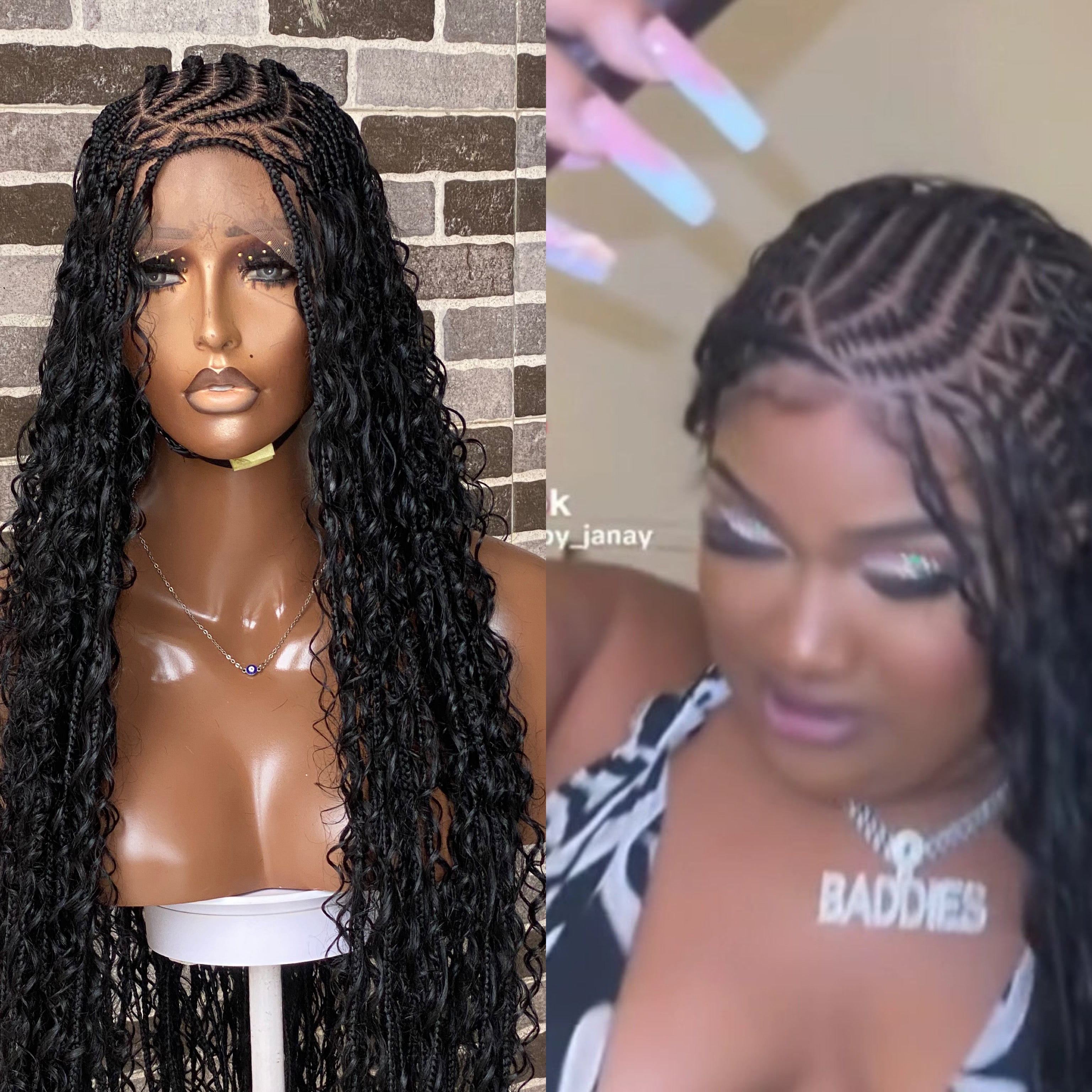 Biggie Cornrow Bohemian Knotless (100% Humanhair curls) Full Lace Base (Tara) Biggie Cornrow Bohemian Knotless (100% Humanhair curls) Full Lace Base (Tara)