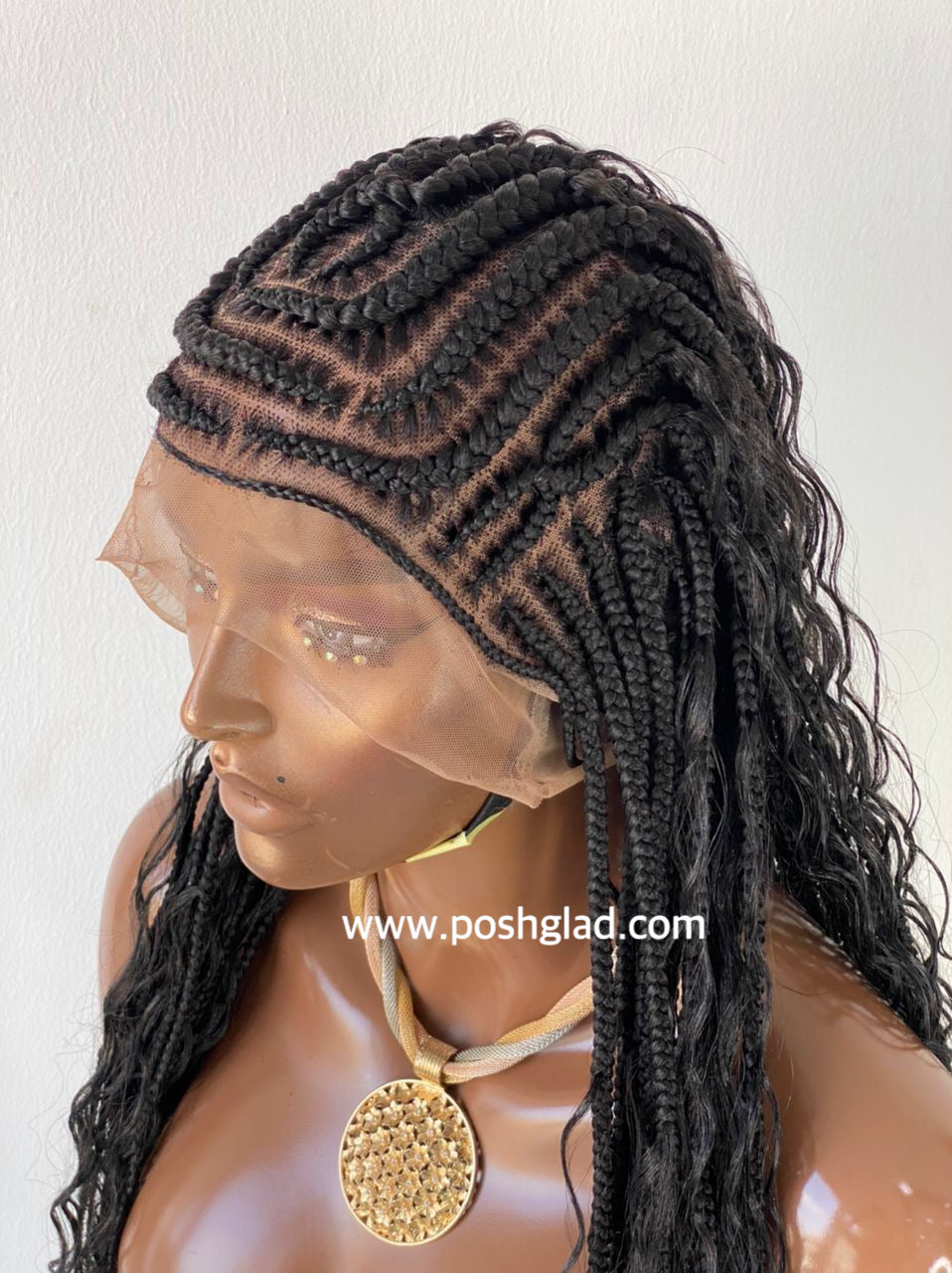 French Cornrow Bohemian Wig, Swiss Full Lace, Black, Waist Length, Standard Density - Sweetie French Cornrow Bohemian Wig, Swiss Full Lace, Black, Waist Length, Standard Density - Sweetie