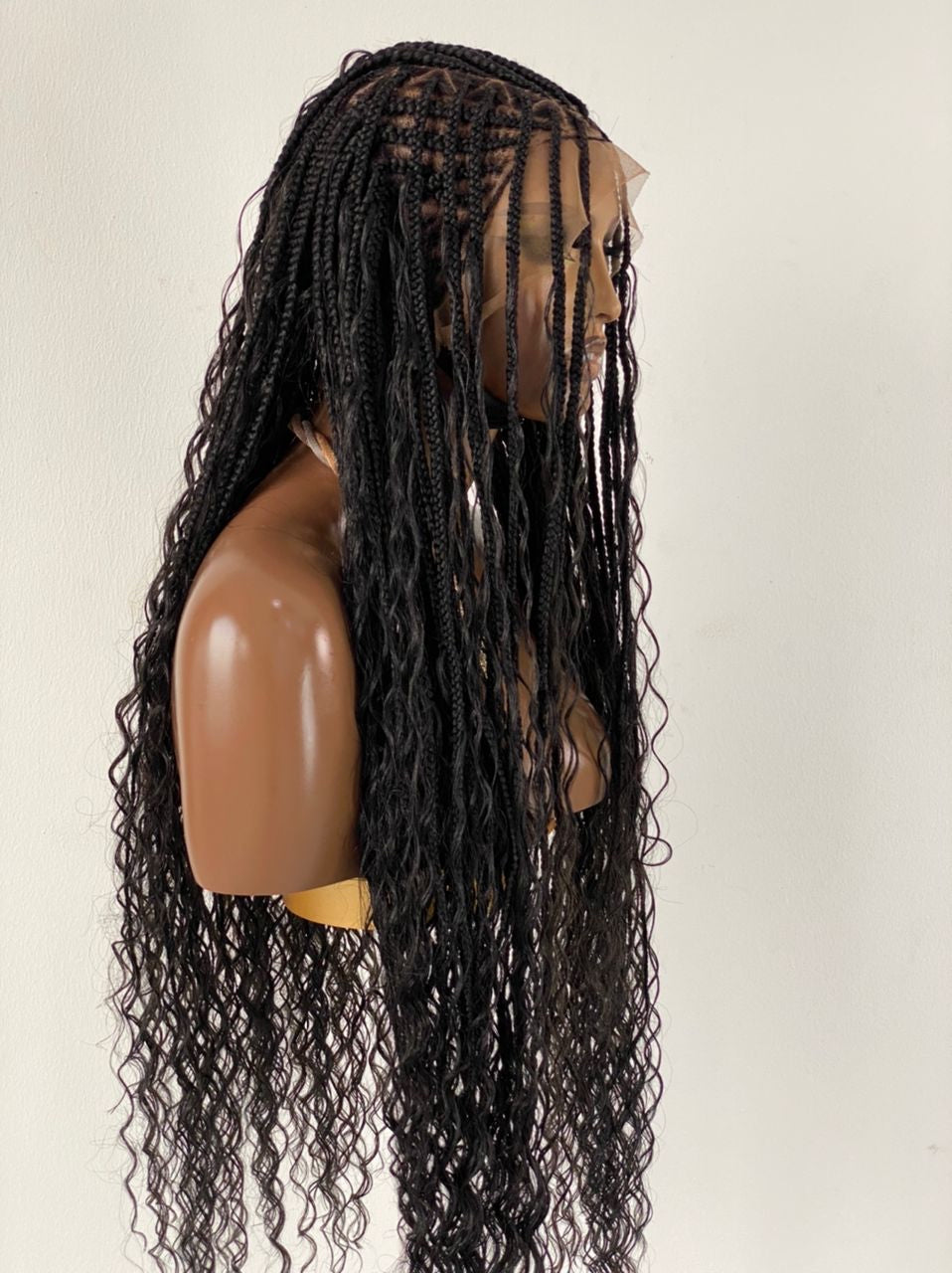 Crush Bohemian Cornrow Braided Wig, Swiss Full Lace, Black Color, Waist Length, Standard Density. Crush Bohemian Cornrow Braided Wig, Swiss Full Lace, Black Color, Waist Length, Standard Density.