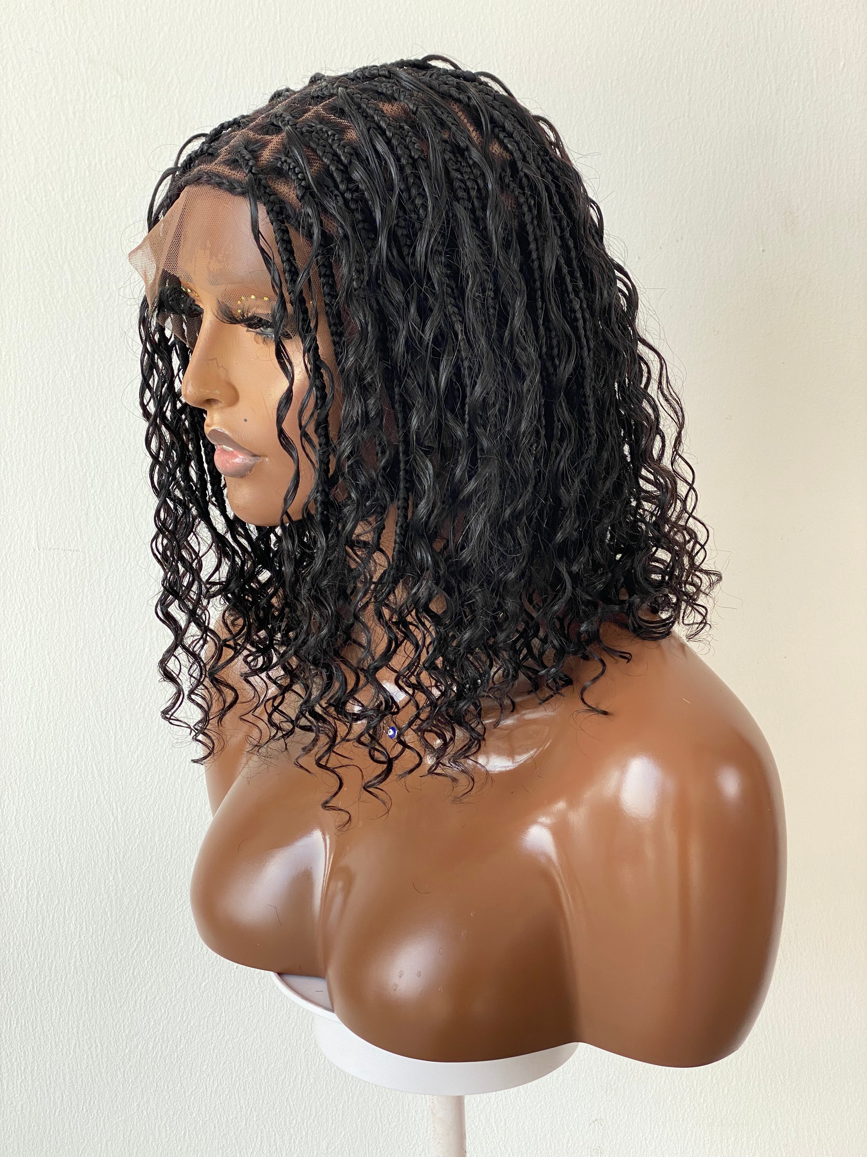 Short Bohemian Knotless Bob Wig (100% HD Human Hair Lace & Curls) Black Color TARA Short Bohemian Knotless Bob Wig (100% HD Human Hair Lace & Curls) Black Color TARA