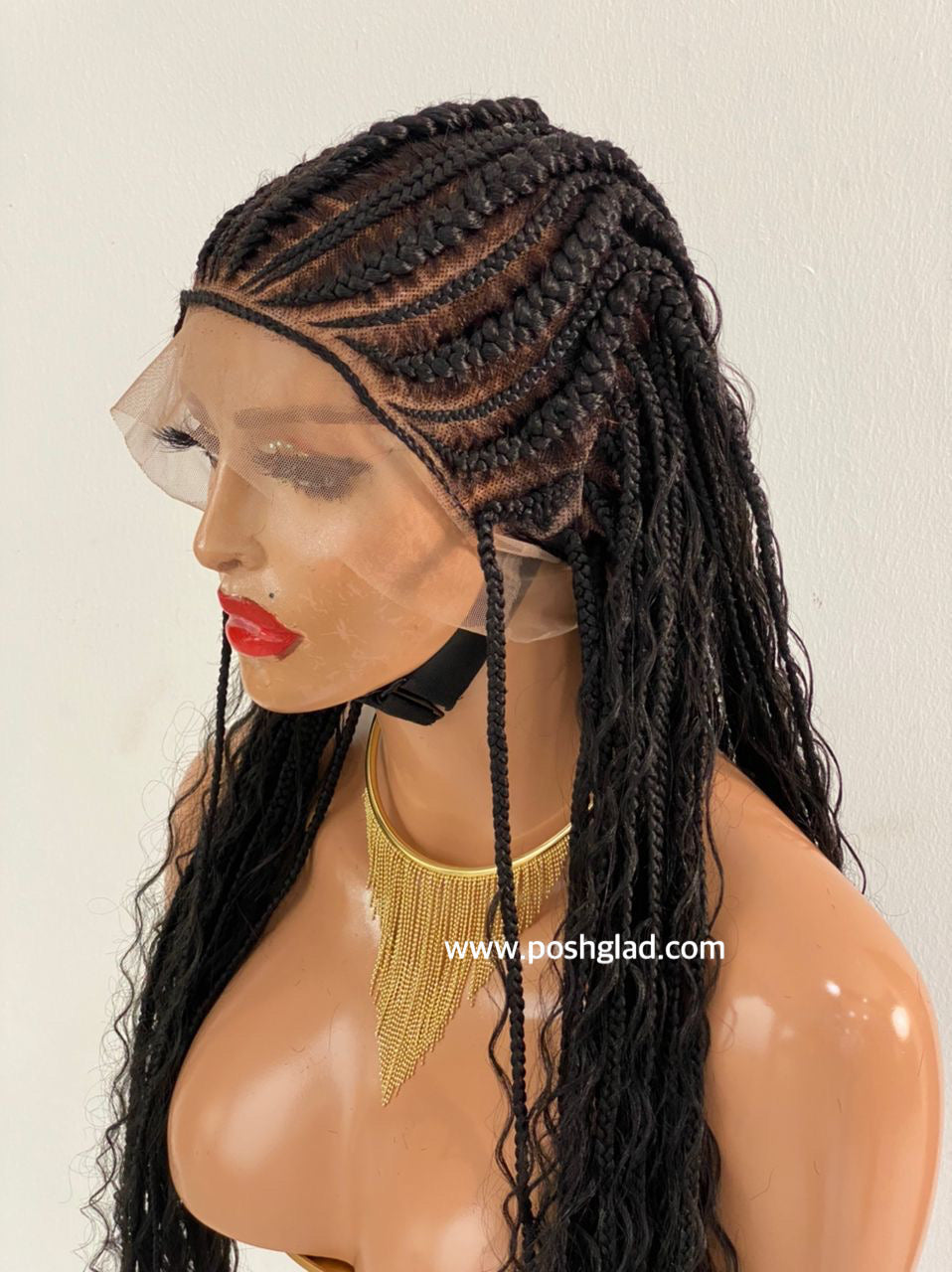 French Cornrow Bohemian Wig, Swiss Full Lace, Black, Waist Length, Standard Density - Leviana French Cornrow Bohemian Wig, Swiss Full Lace, Black, Waist Length, Standard Density - Leviana