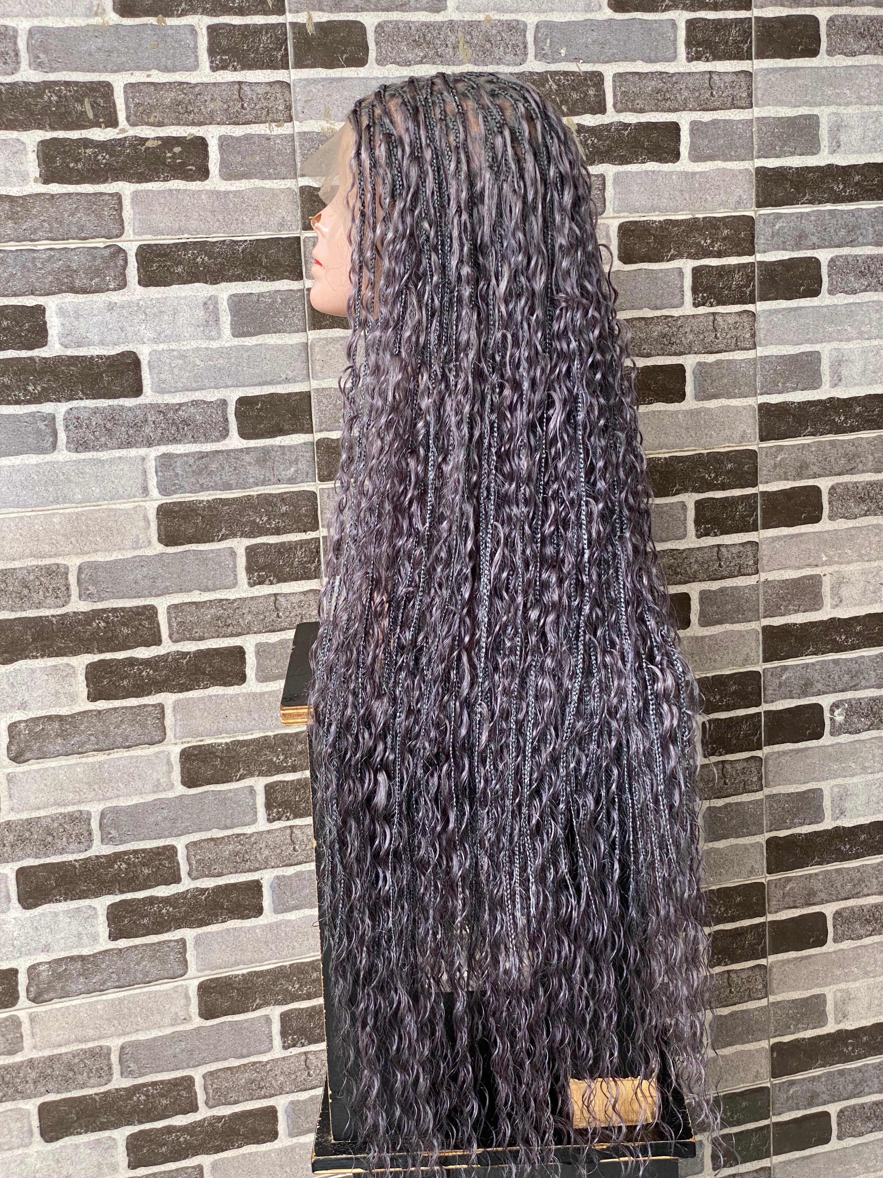 100% Human Hair Bohemian Knotless Braid Wig, Gray Color, Waist Length - (TARA GERY) 100% Human Hair Bohemian Knotless Braid Wig, Gray Color, Waist Length - (TARA GERY)