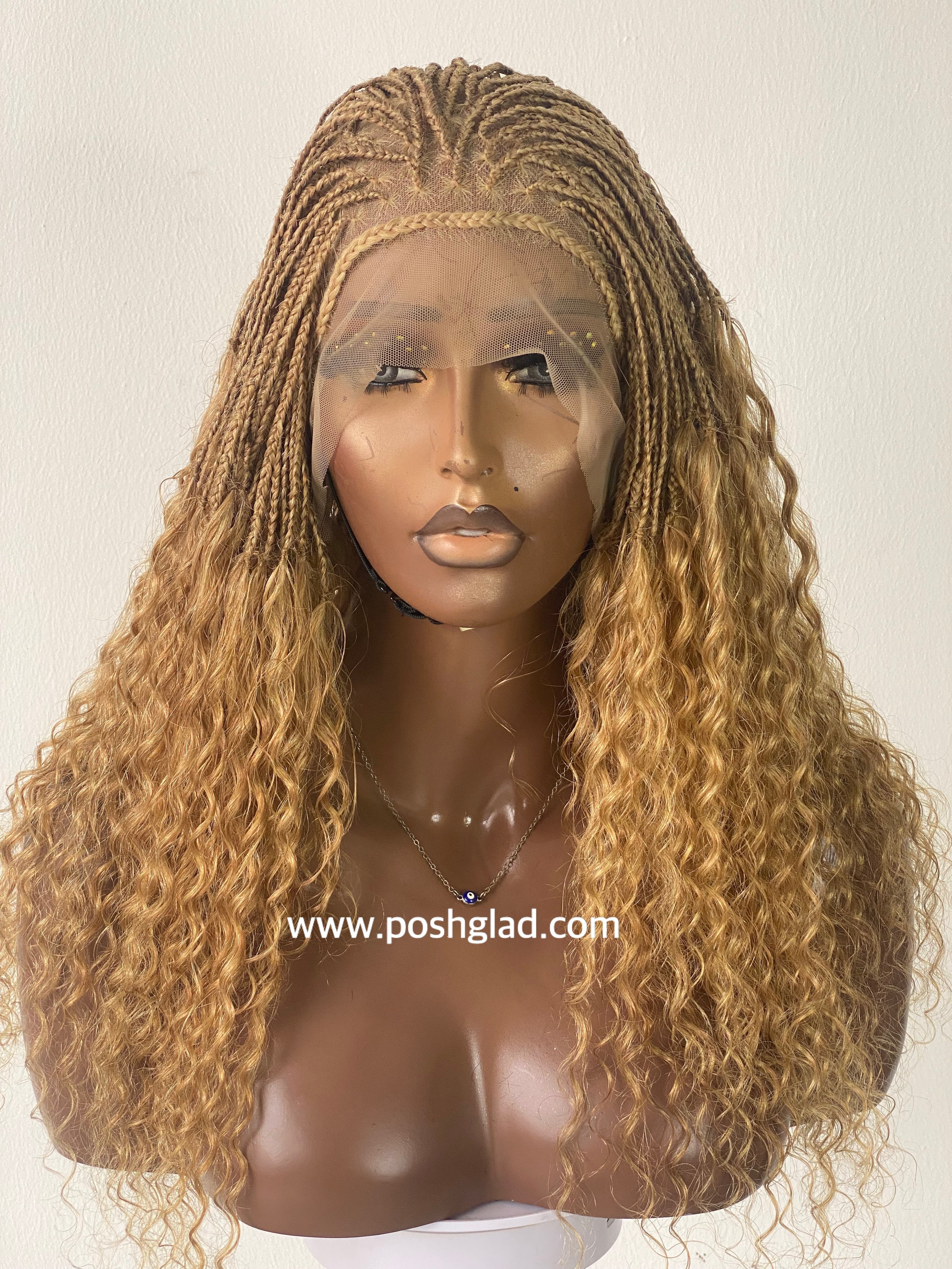Wet And Wavy 100% Human Hair Knotless Braid Wig, HD Full Lace, Blond Color Wet And Wavy 100% Human Hair Knotless Braid Wig, HD Full Lace, Blond Color