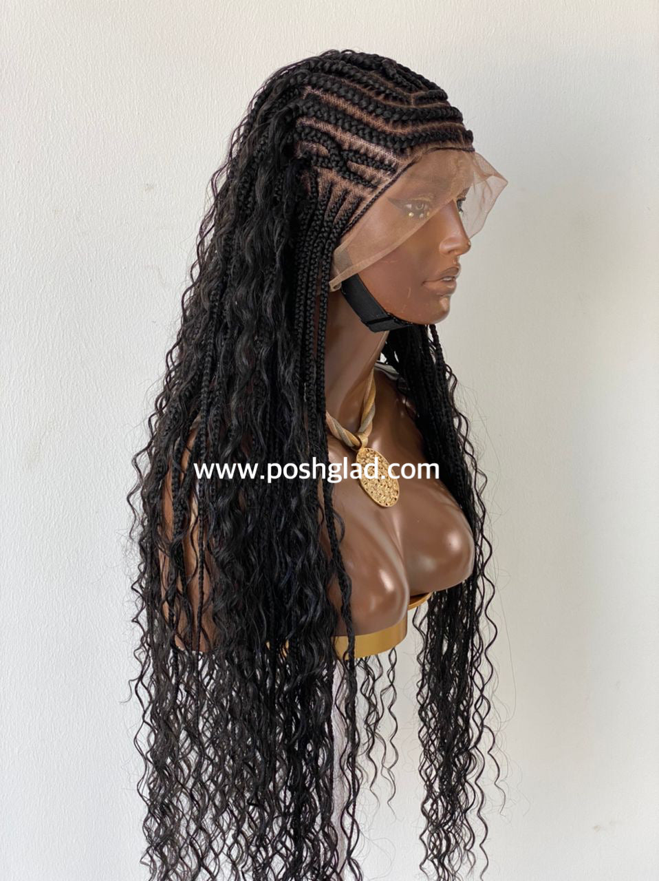 French Cornrow Bohemian Wig, Swiss Full Lace, Black, Waist Length, Standard Density - Sweetie French Cornrow Bohemian Wig, Swiss Full Lace, Black, Waist Length, Standard Density - Sweetie