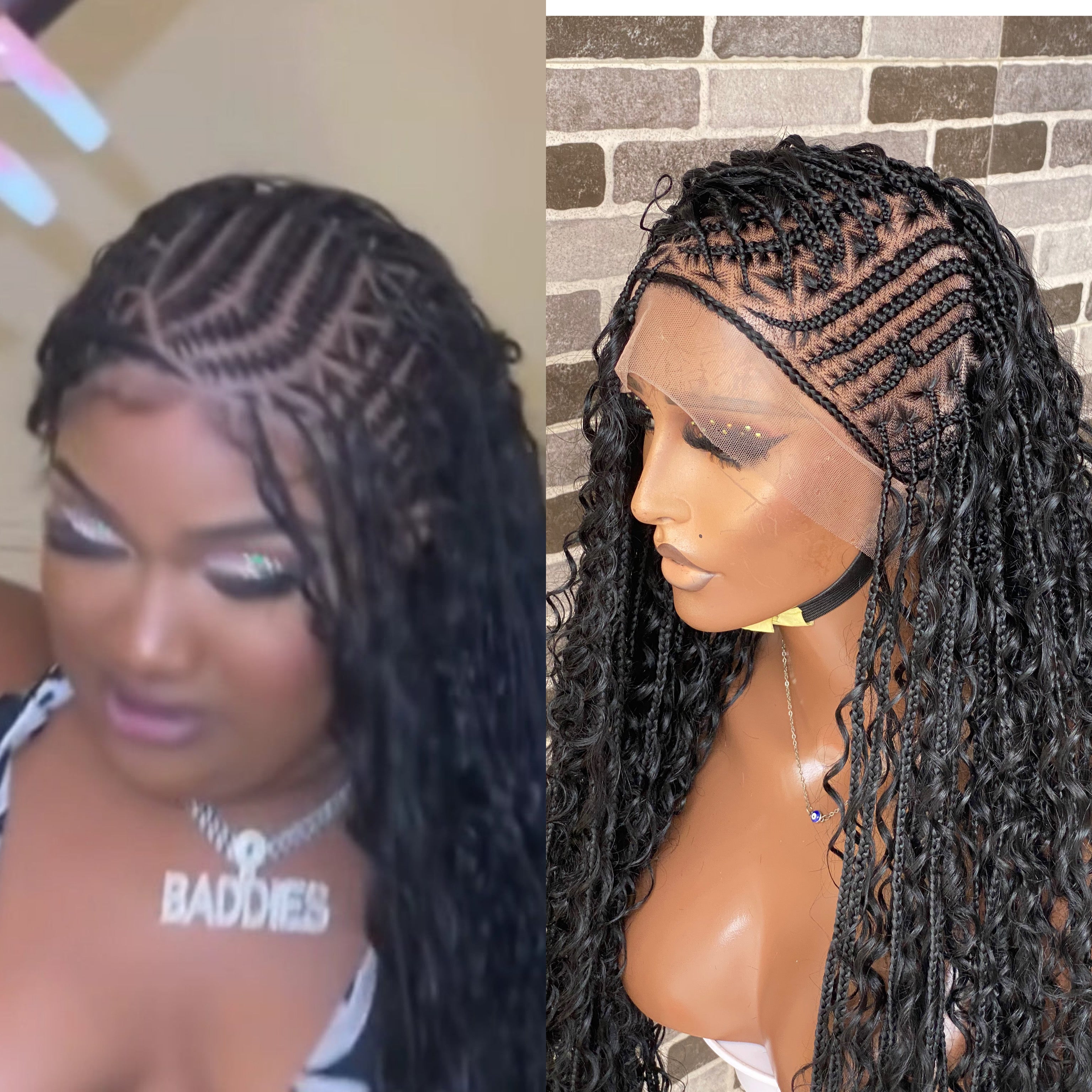 Biggie Cornrow Bohemian Knotless (100% Humanhair curls) Full Lace Base (Tara) Biggie Cornrow Bohemian Knotless (100% Humanhair curls) Full Lace Base (Tara)