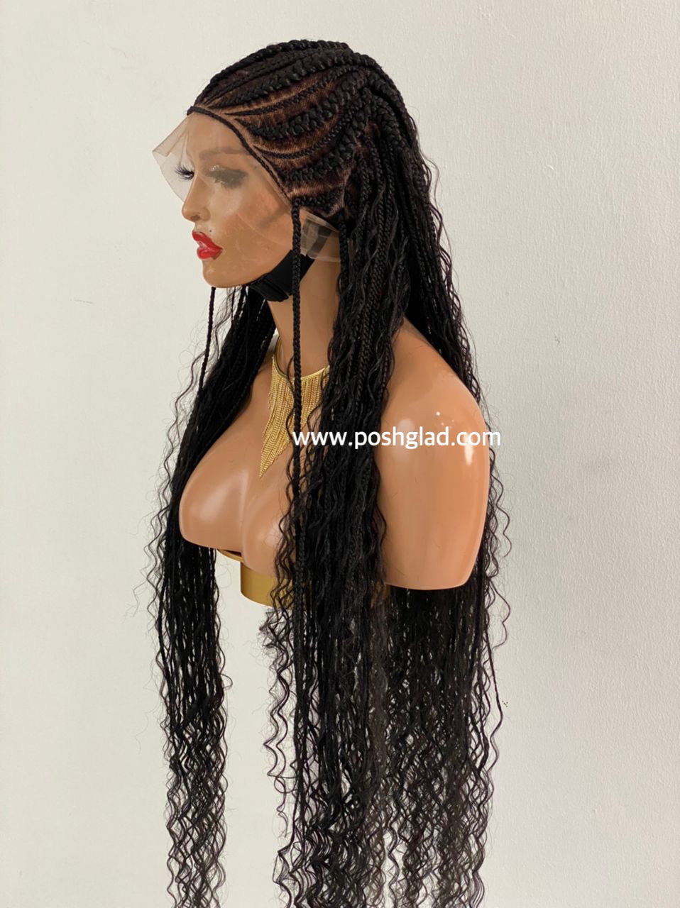 French Cornrow Bohemian Wig, Swiss Full Lace, Black, Waist Length, Standard Density - Leviana French Cornrow Bohemian Wig, Swiss Full Lace, Black, Waist Length, Standard Density - Leviana