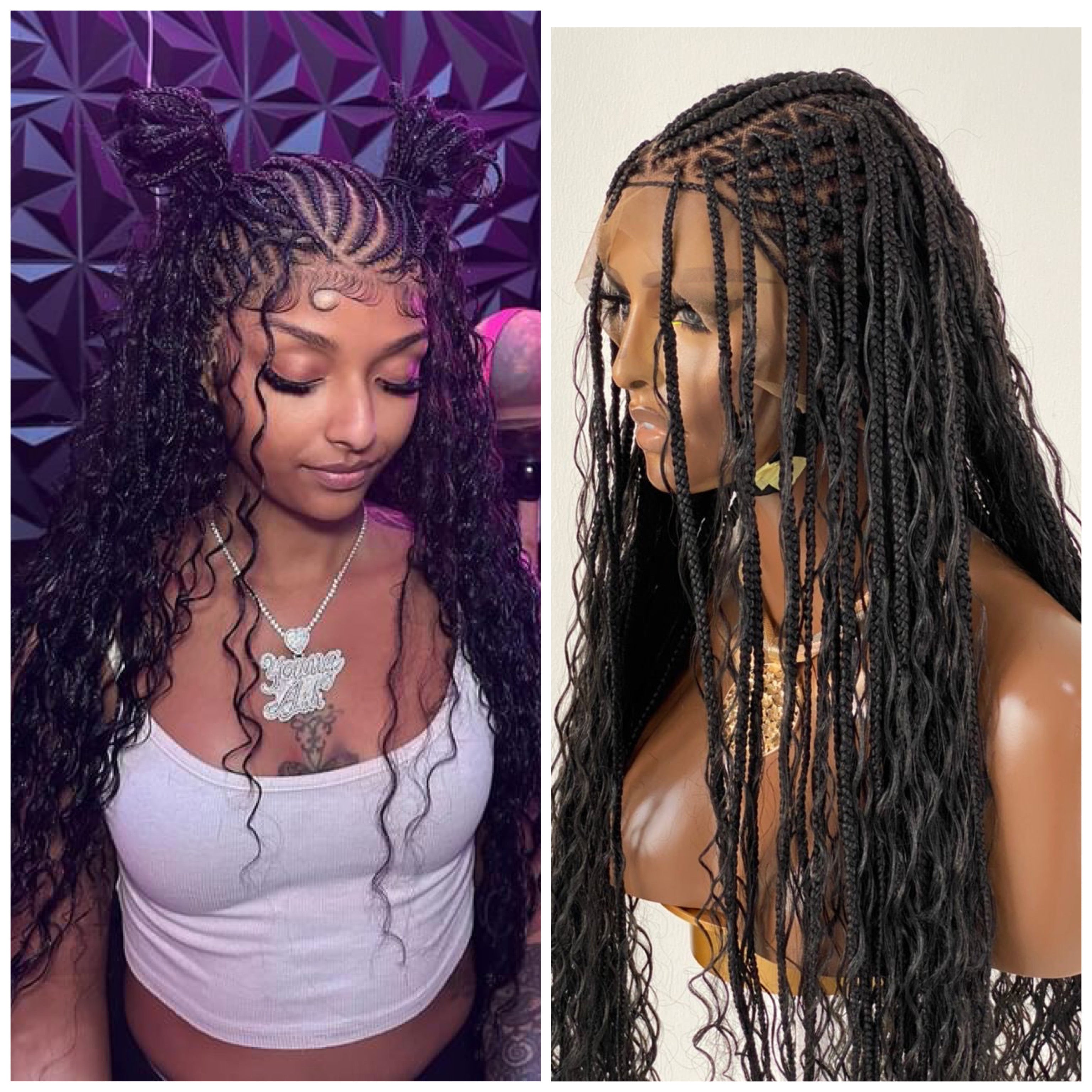 Crush Bohemian Cornrow Braided Wig, Swiss Full Lace, Black Color, Waist Length, Standard Density. Crush Bohemian Cornrow Braided Wig, Swiss Full Lace, Black Color, Waist Length, Standard Density.