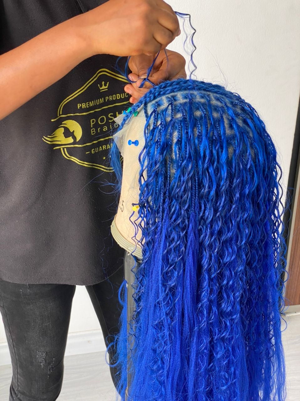 Bohemian Knotless Braid Wig (100% Human Hair Curls) Full Lace - Tara Blue Bohemian Knotless Braid Wig (100% Human Hair Curls) Full Lace - Tara Blue