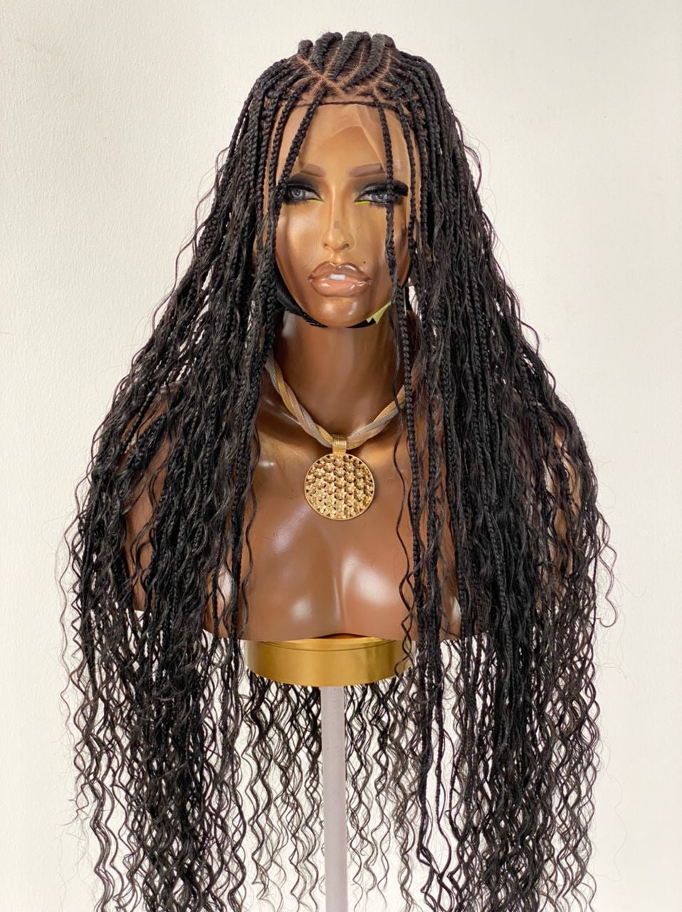 Crush Bohemian Cornrow Braided Wig, Swiss Full Lace, Black Color, Waist Length, Standard Density. Crush Bohemian Cornrow Braided Wig, Swiss Full Lace, Black Color, Waist Length, Standard Density.