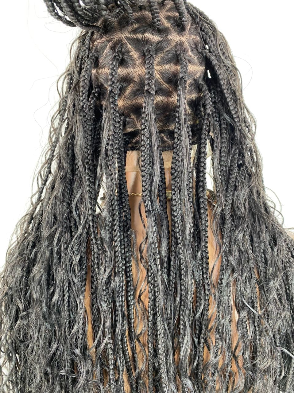 Crush Bohemian Cornrow Braided Wig, Swiss Full Lace, Black Color, Waist Length, Standard Density. Crush Bohemian Cornrow Braided Wig, Swiss Full Lace, Black Color, Waist Length, Standard Density.