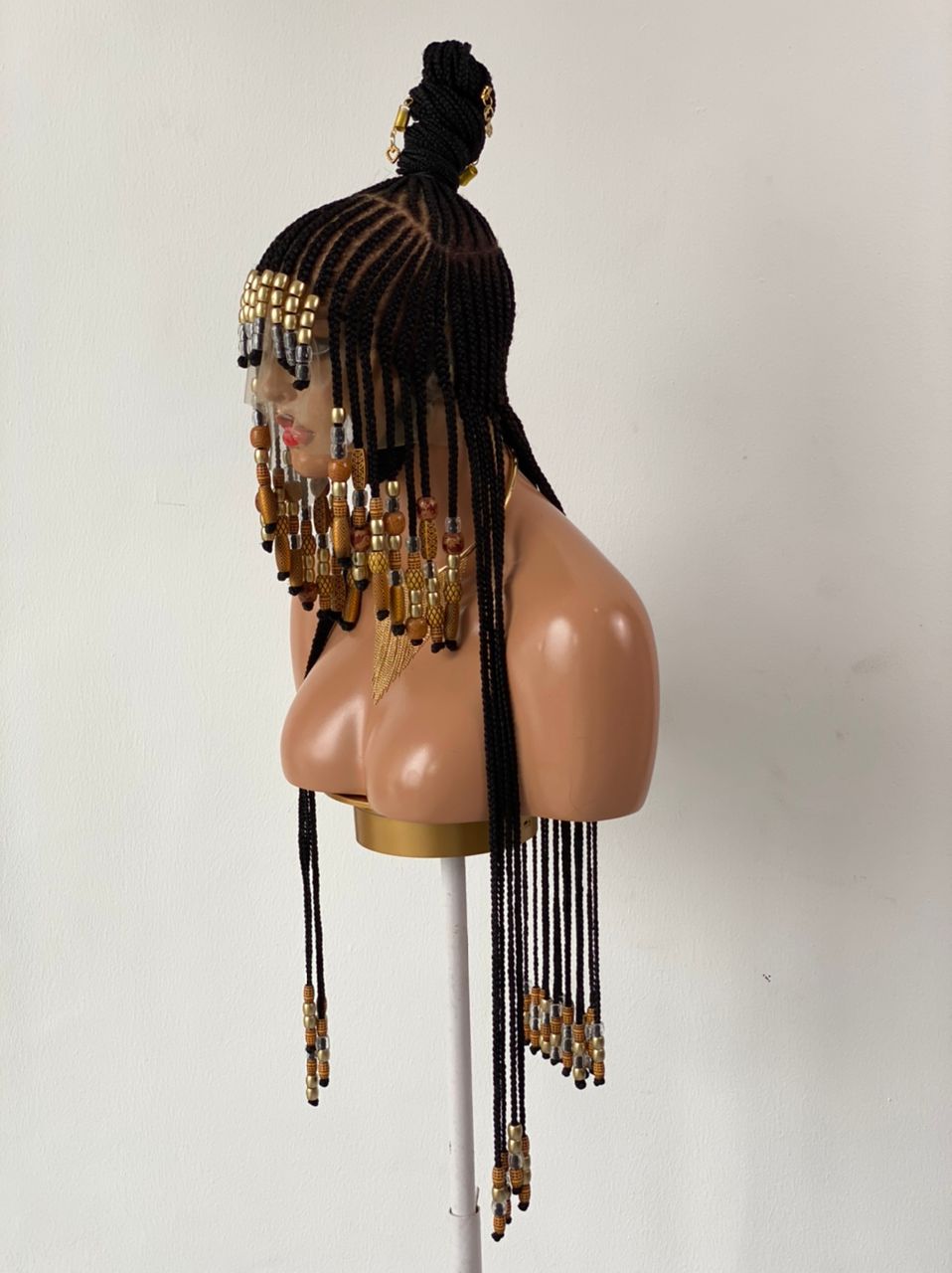 Queen Arewa Cornrow Beaded Wig (100% Full Lace Base) Color 1B Queen Arewa Cornrow Beaded Wig (100% Full Lace Base) Color 1B