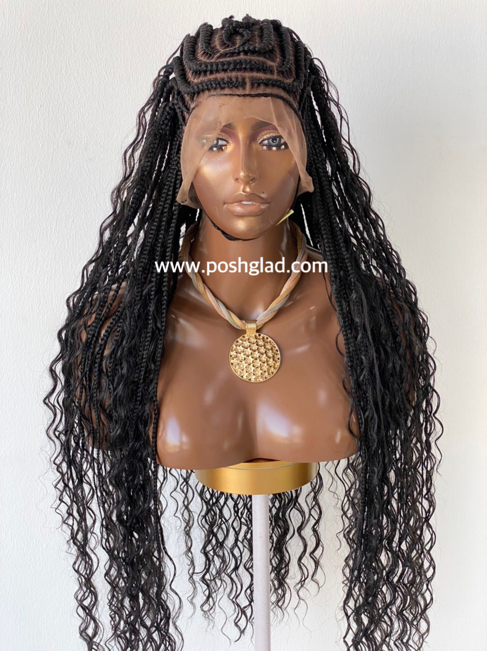 French Cornrow Bohemian Wig, Swiss Full Lace, Black, Waist Length, Standard Density - Sweetie French Cornrow Bohemian Wig, Swiss Full Lace, Black, Waist Length, Standard Density - Sweetie