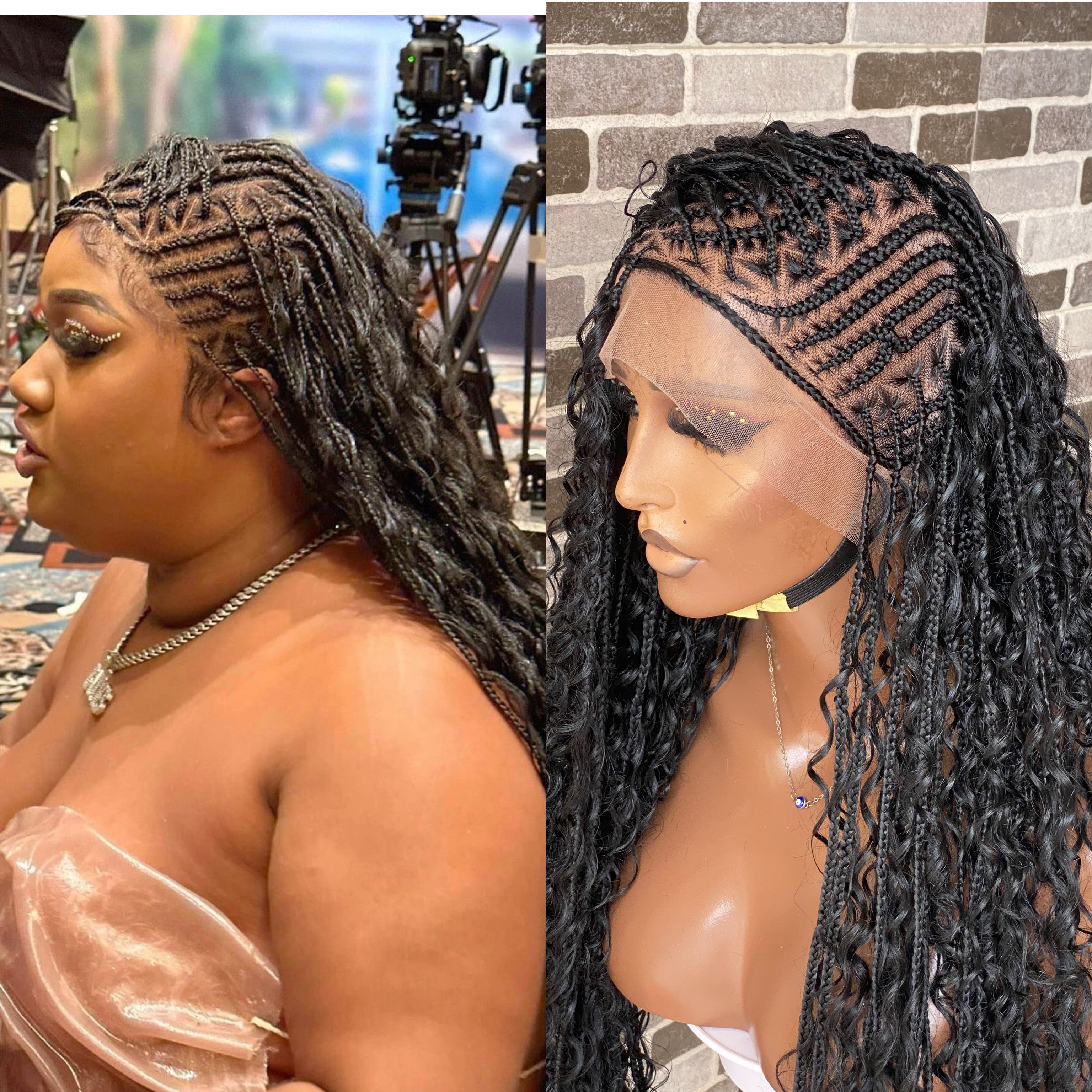 Biggie Cornrow Bohemian Knotless (100% Humanhair curls) Full Lace Base (Tara) Biggie Cornrow Bohemian Knotless (100% Humanhair curls) Full Lace Base (Tara)