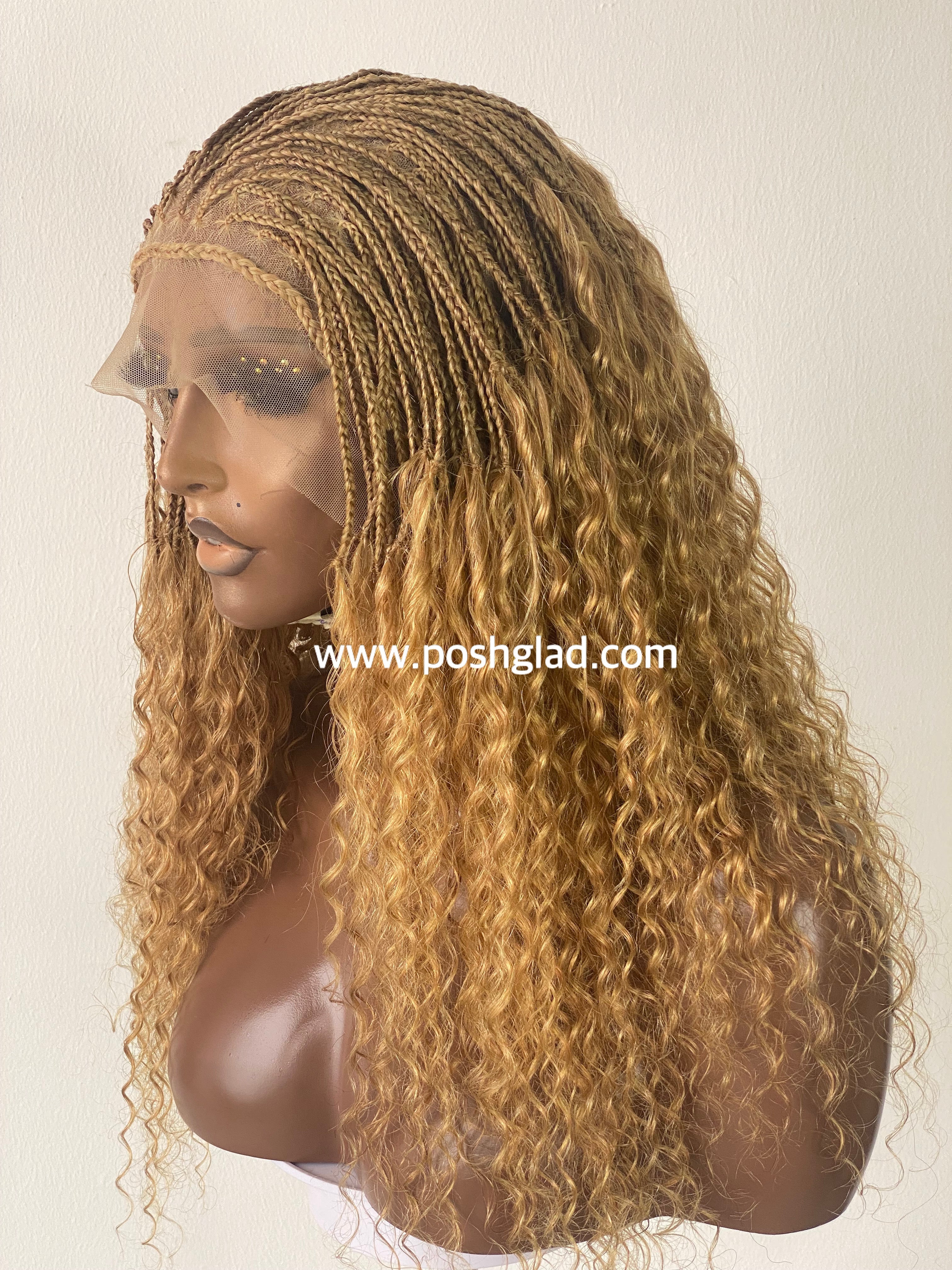 Wet And Wavy 100% Human Hair Knotless Braid Wig, HD Full Lace, Blond Color Wet And Wavy 100% Human Hair Knotless Braid Wig, HD Full Lace, Blond Color