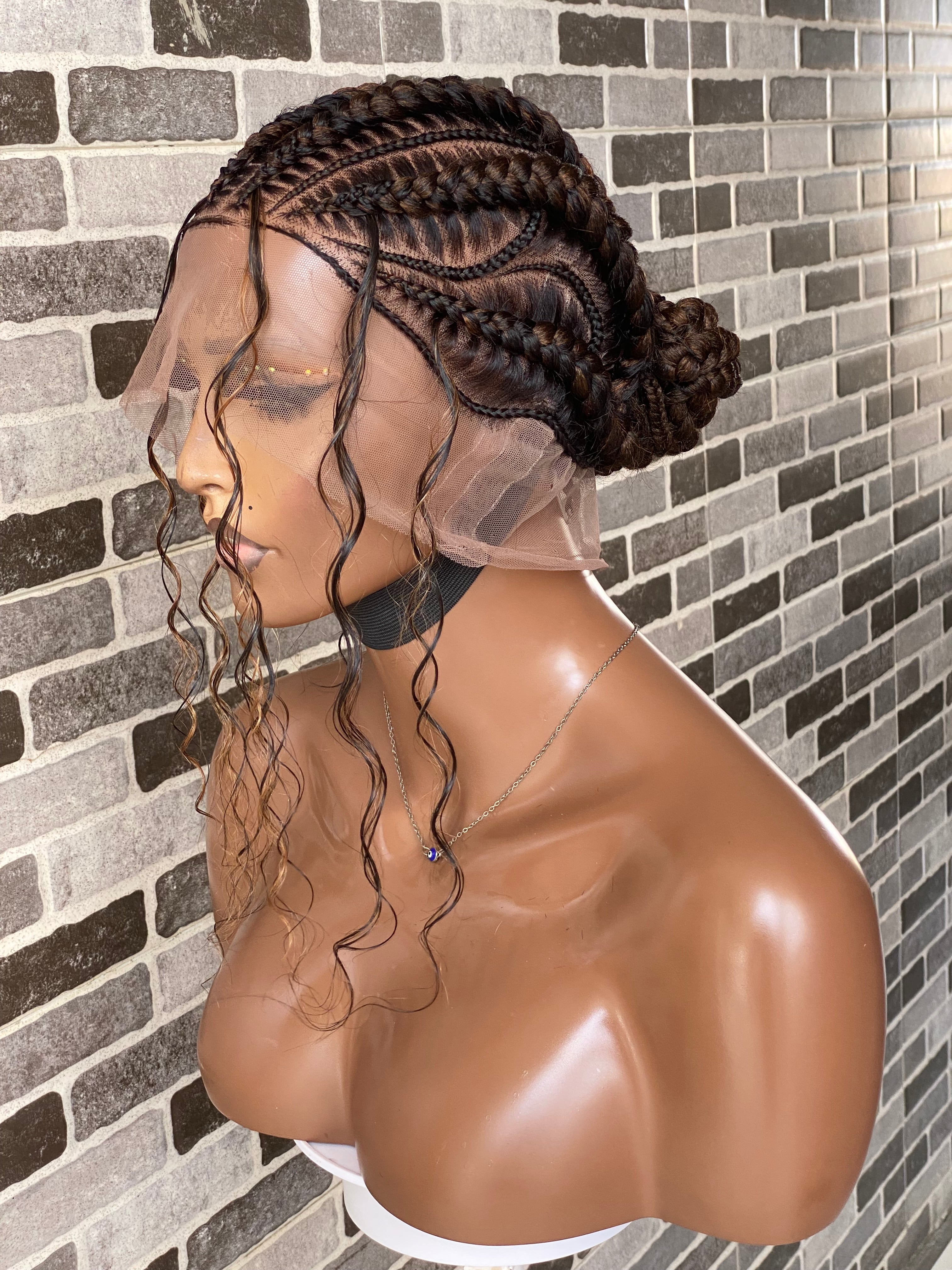 Feeding braid Wig, Human Hair Curls, Color 1B/30 Swiss Full Lace - Cornrow Janiece Feeding braid Wig, Human Hair Curls, Color 1B/30 Swiss Full Lace - Cornrow Janiece