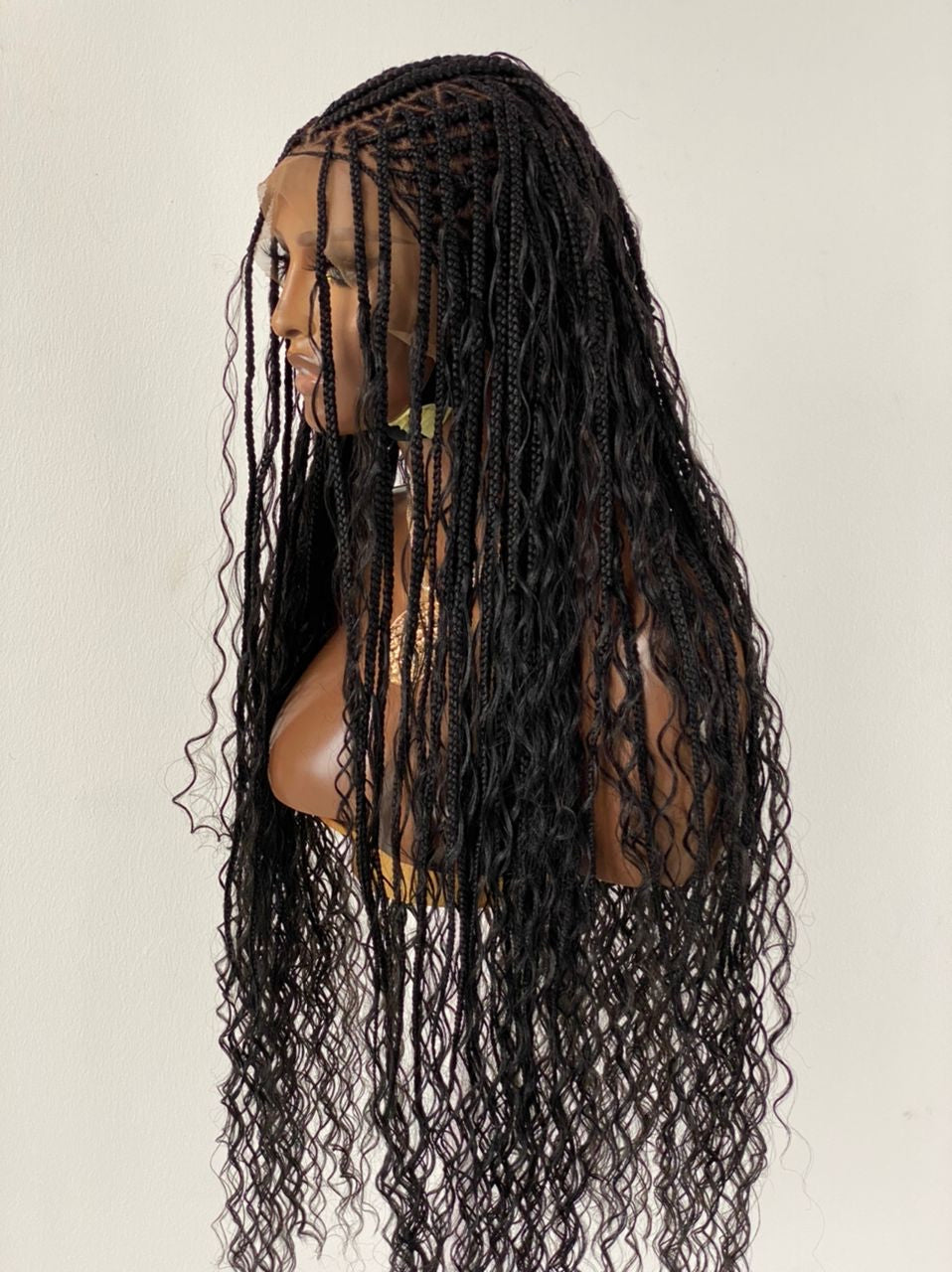 Crush Bohemian Cornrow Braided Wig, Swiss Full Lace, Black Color, Waist Length, Standard Density. Crush Bohemian Cornrow Braided Wig, Swiss Full Lace, Black Color, Waist Length, Standard Density.