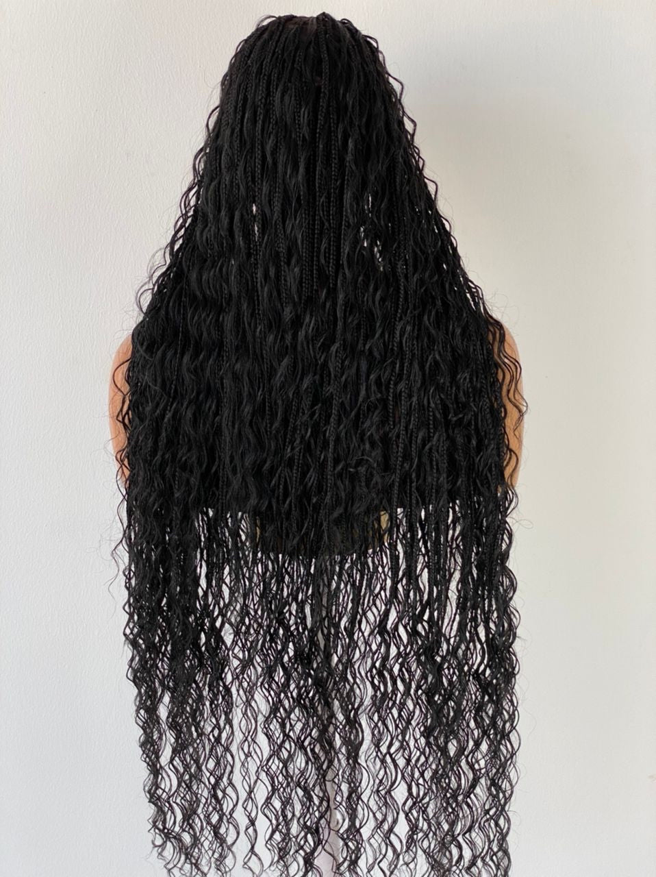 Bohemian Knotless Braided Wig, Swiss Full Lace, Black Color, Waist Length - READY TO SHIP Bohemian Knotless Braided Wig, Swiss Full Lace, Black Color, Waist Length - READY TO SHIP