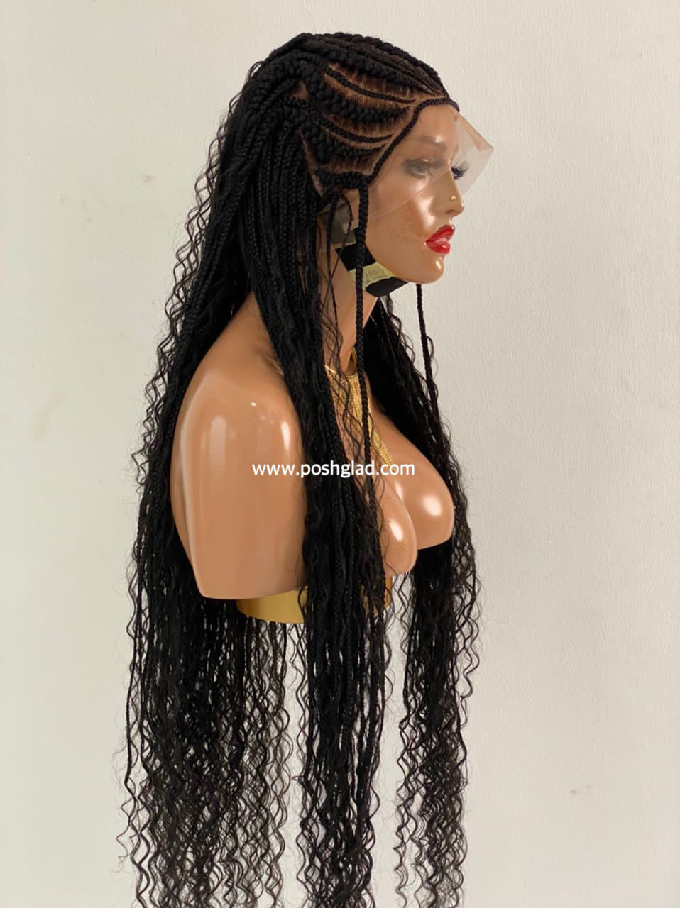 French Cornrow Bohemian Wig, Swiss Full Lace, Black, Waist Length, Standard Density - Leviana French Cornrow Bohemian Wig, Swiss Full Lace, Black, Waist Length, Standard Density - Leviana