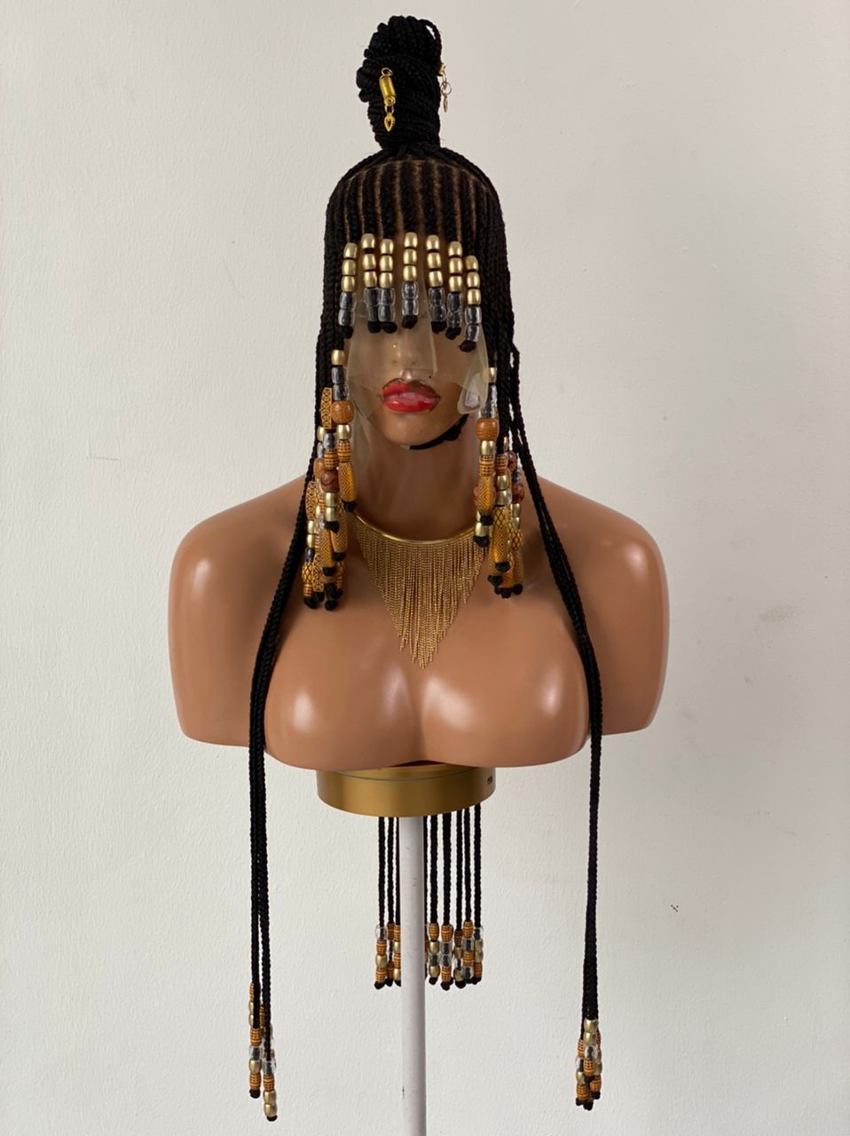 Queen Arewa Cornrow Beaded Wig (100% Full Lace Base) Color 1B Queen Arewa Cornrow Beaded Wig (100% Full Lace Base) Color 1B
