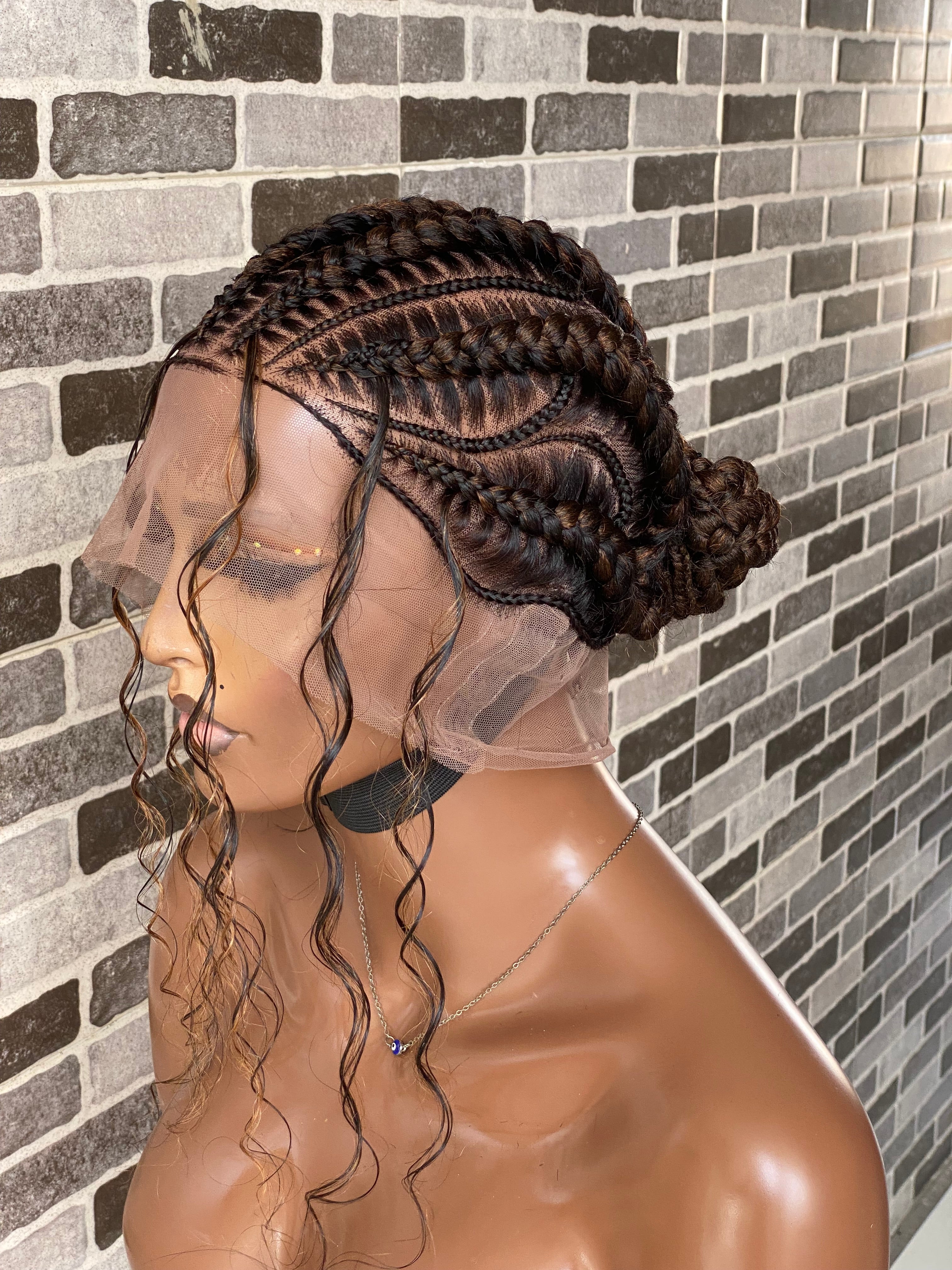 Feeding braid Wig, Human Hair Curls, Color 1B/30 Swiss Full Lace - Cornrow Janiece Feeding braid Wig, Human Hair Curls, Color 1B/30 Swiss Full Lace - Cornrow Janiece