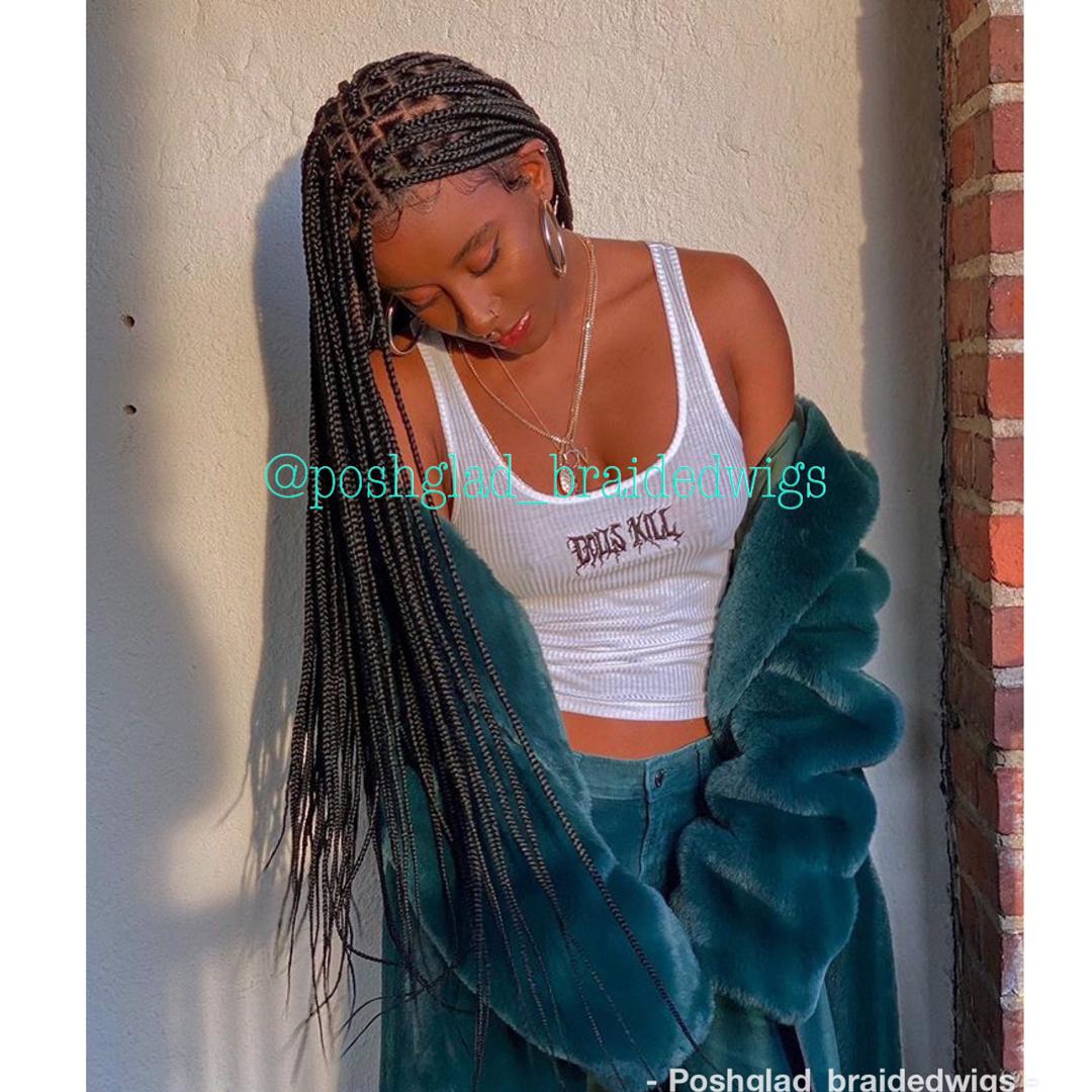 Shade Knotless Braid Wig, Swiss Full Lace, Color 1B, Glueless - Solange Shade Knotless Braid Wig, Swiss Full Lace, Color 1B, Glueless - Solange