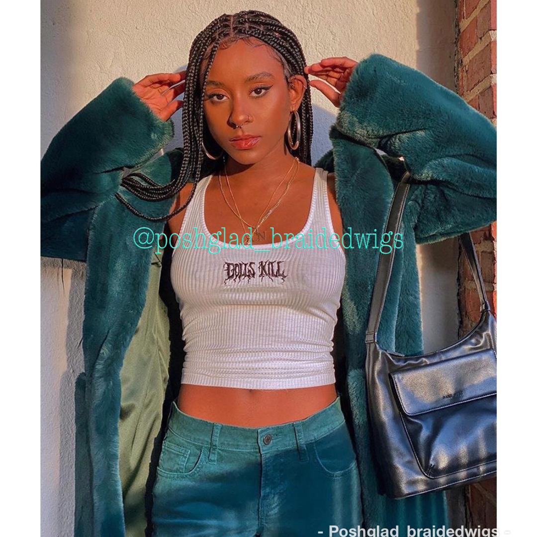 Shade Knotless Braid Wig, Swiss Full Lace, Color 1B, Glueless - Solange Shade Knotless Braid Wig, Swiss Full Lace, Color 1B, Glueless - Solange