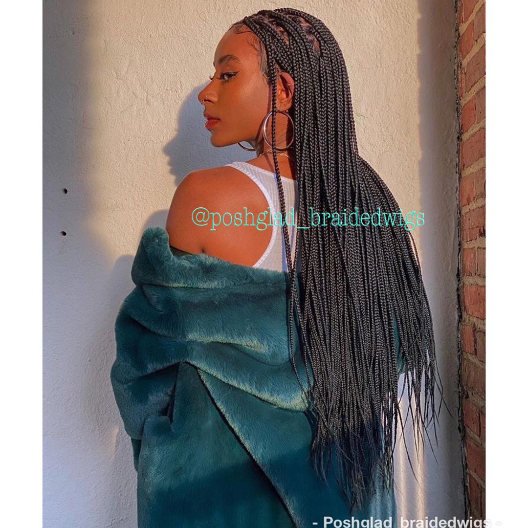 Shade Knotless Braid Wig, Swiss Full Lace, Color 1B, Glueless - Solange Shade Knotless Braid Wig, Swiss Full Lace, Color 1B, Glueless - Solange
