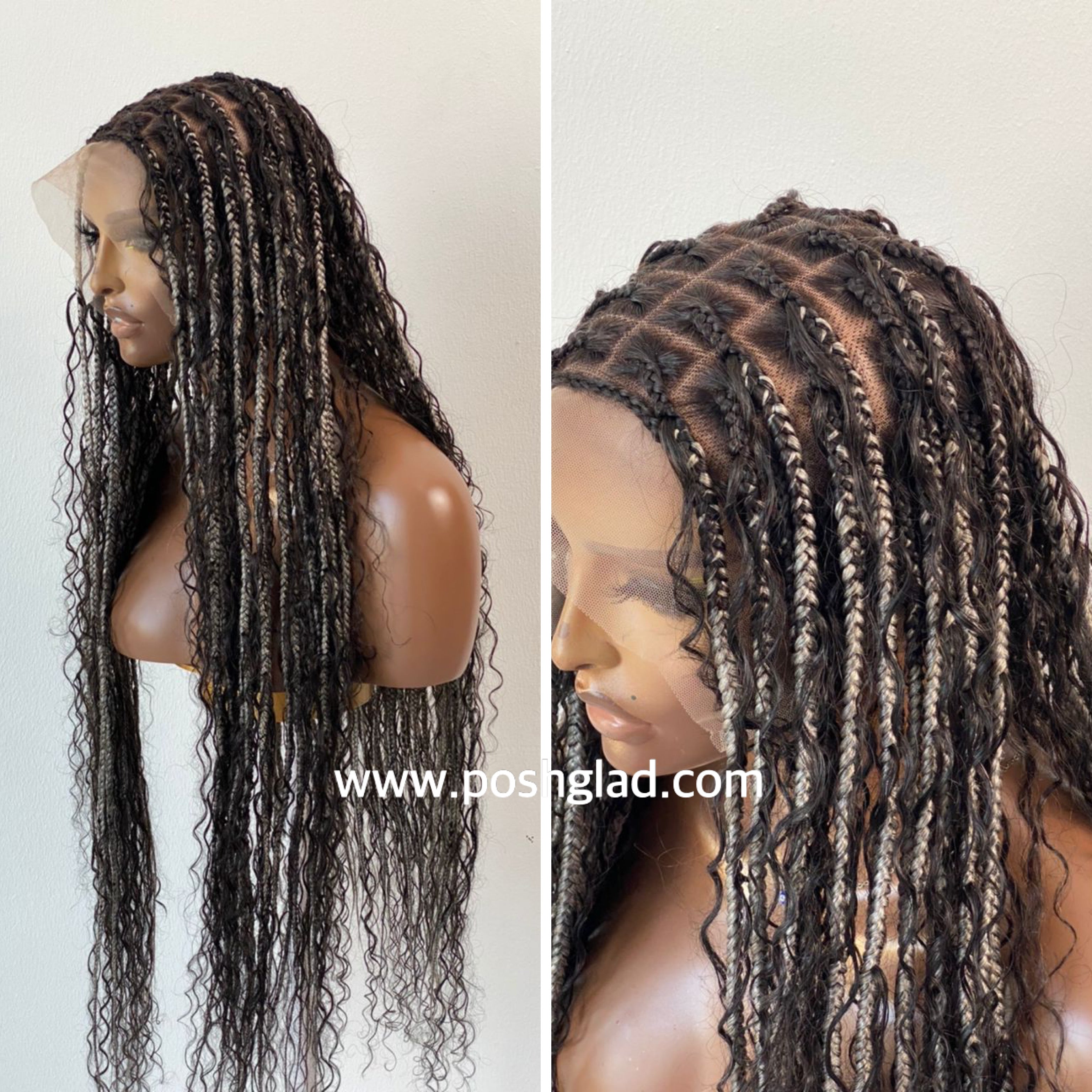 Bohemian Knotless Braid Wig, HD Full Lace, Waist Length, Mixed Colors, Full Density - PARIS Bohemian Knotless Braid Wig, HD Full Lace, Waist Length, Mixed Colors, Full Density - PARIS