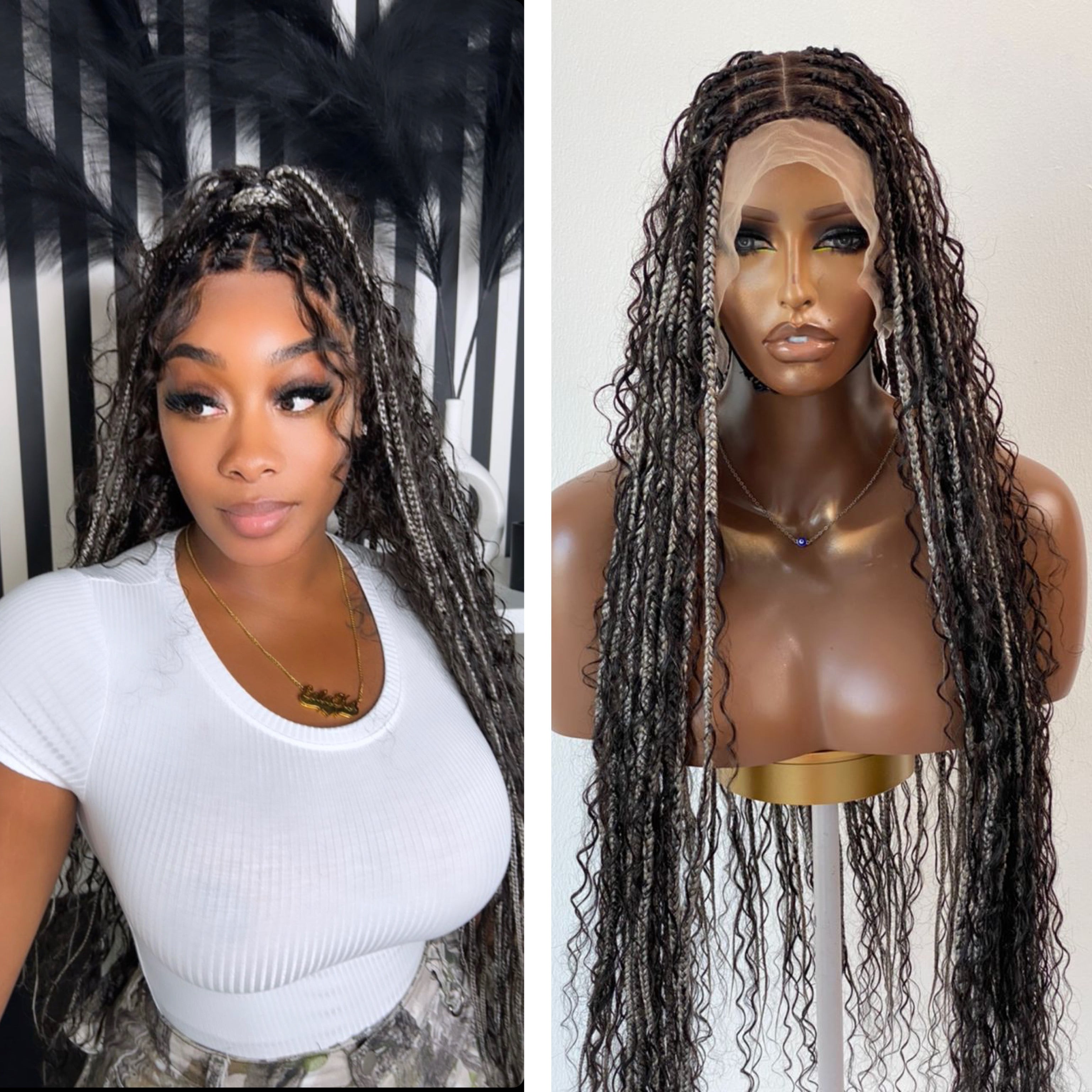 Bohemian Knotless Braid Wig, HD Full Lace, Waist Length, Mixed Colors, Full Density - PARIS Bohemian Knotless Braid Wig, HD Full Lace, Waist Length, Mixed Colors, Full Density - PARIS