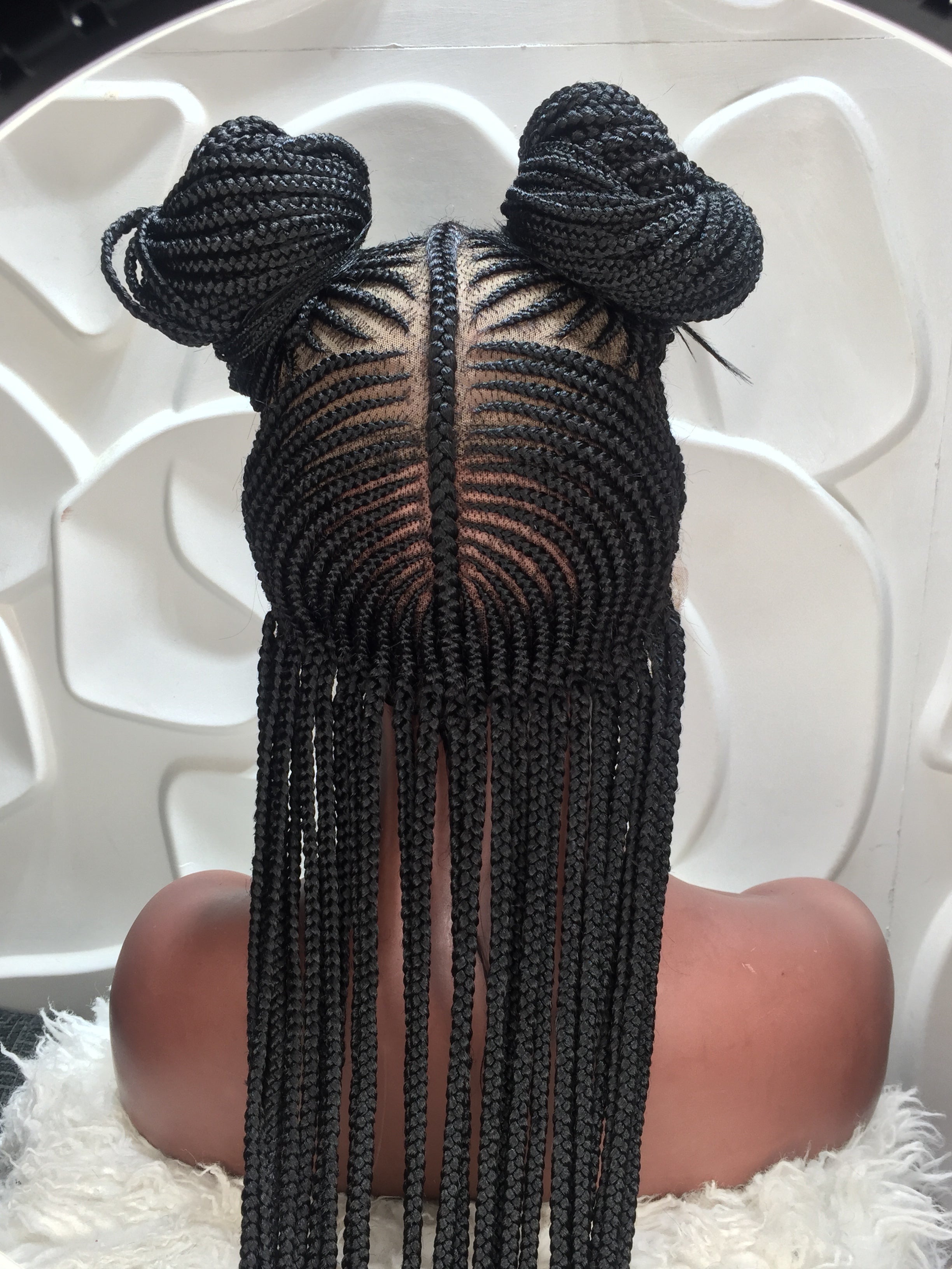 Cornrow Braded Wig, Black, Medium Brown Lace, Midback Length - Tope Cornrow Braded Wig, Black, Medium Brown Lace, Midback Length - Tope