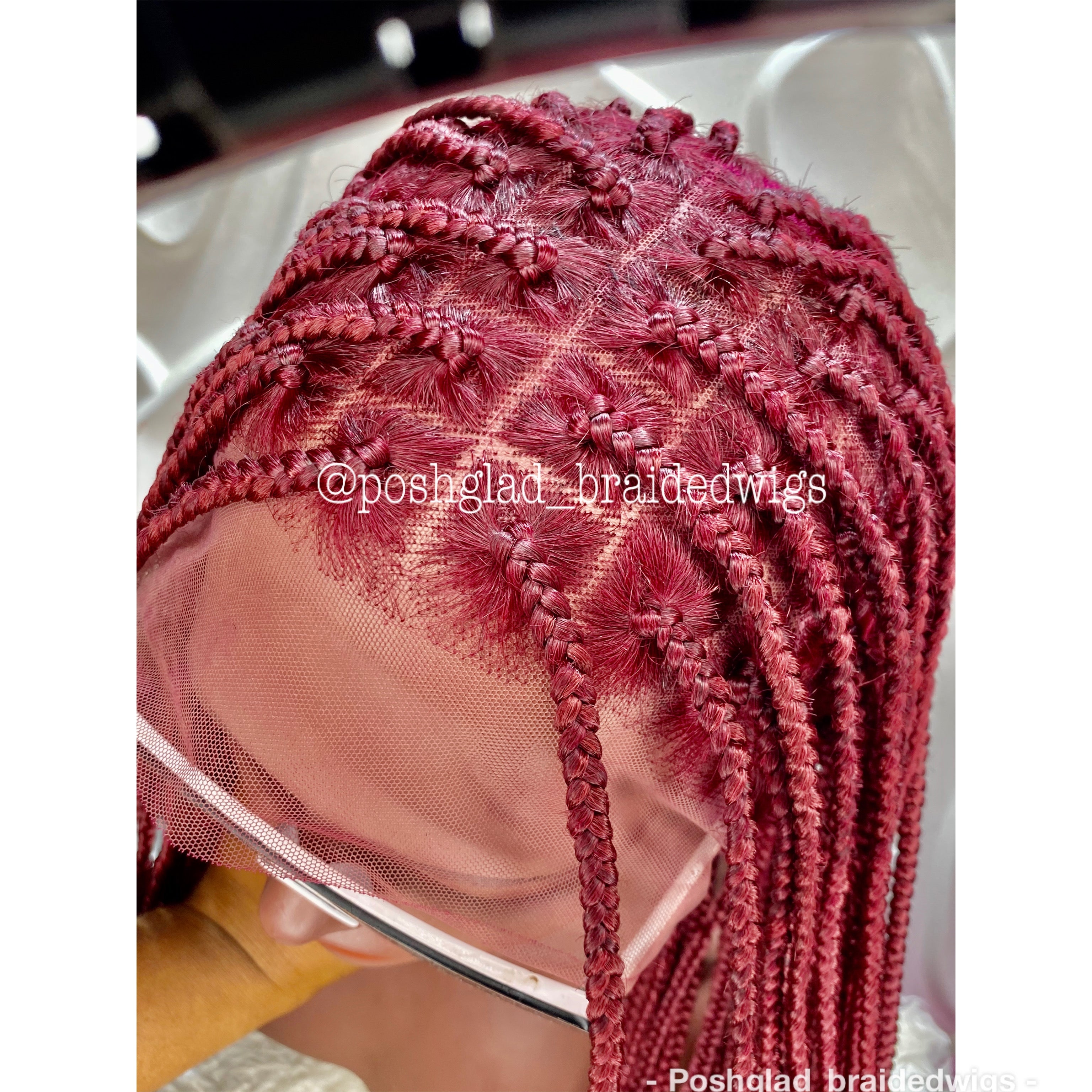 Shade Knotless Braid Wig, Human Hair Full Lace, Burgundy, Glueless Shade Knotless Braid Wig, Human Hair Full Lace, Burgundy, Glueless