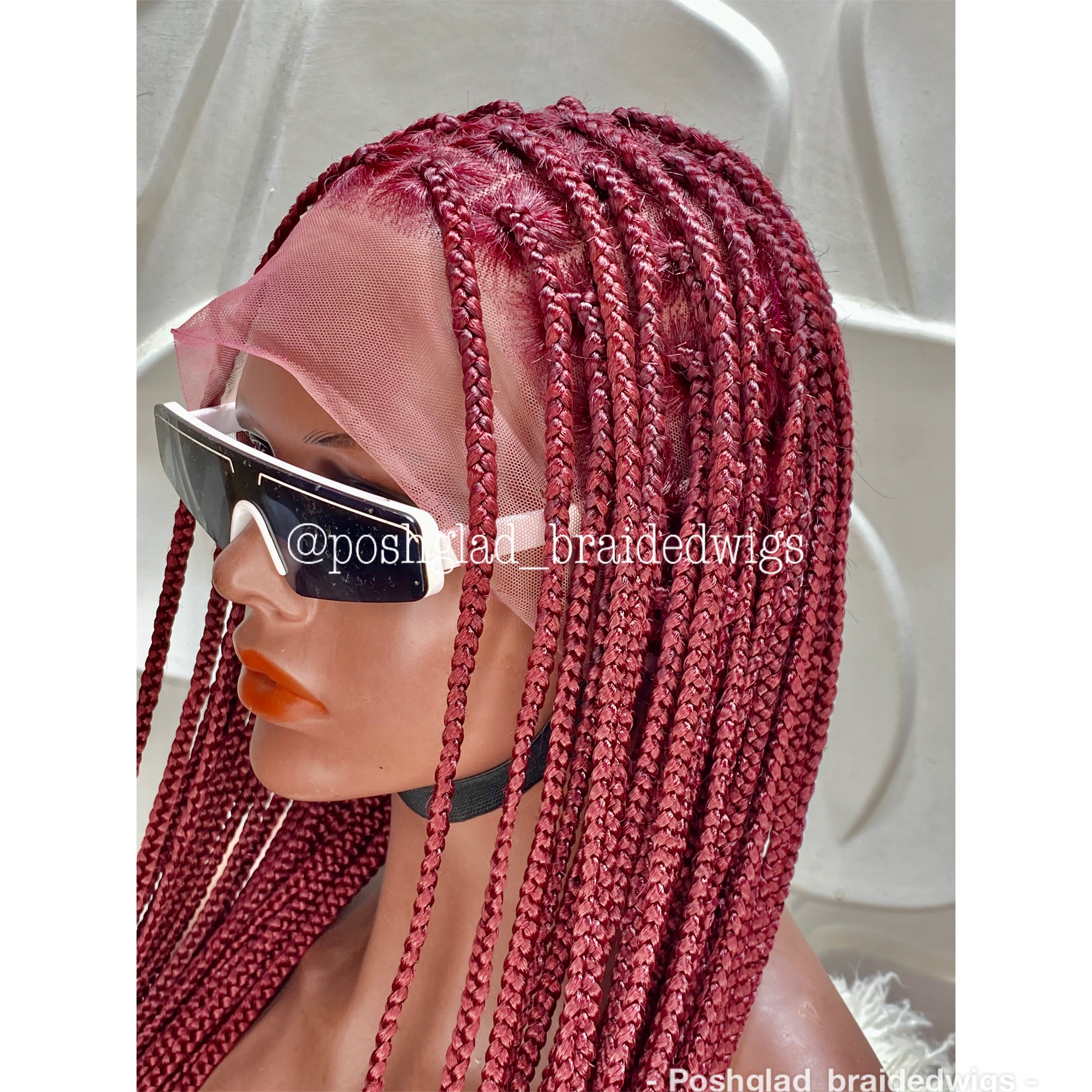 Shade Knotless Braid Wig, Human Hair Full Lace, Burgundy, Glueless Shade Knotless Braid Wig, Human Hair Full Lace, Burgundy, Glueless