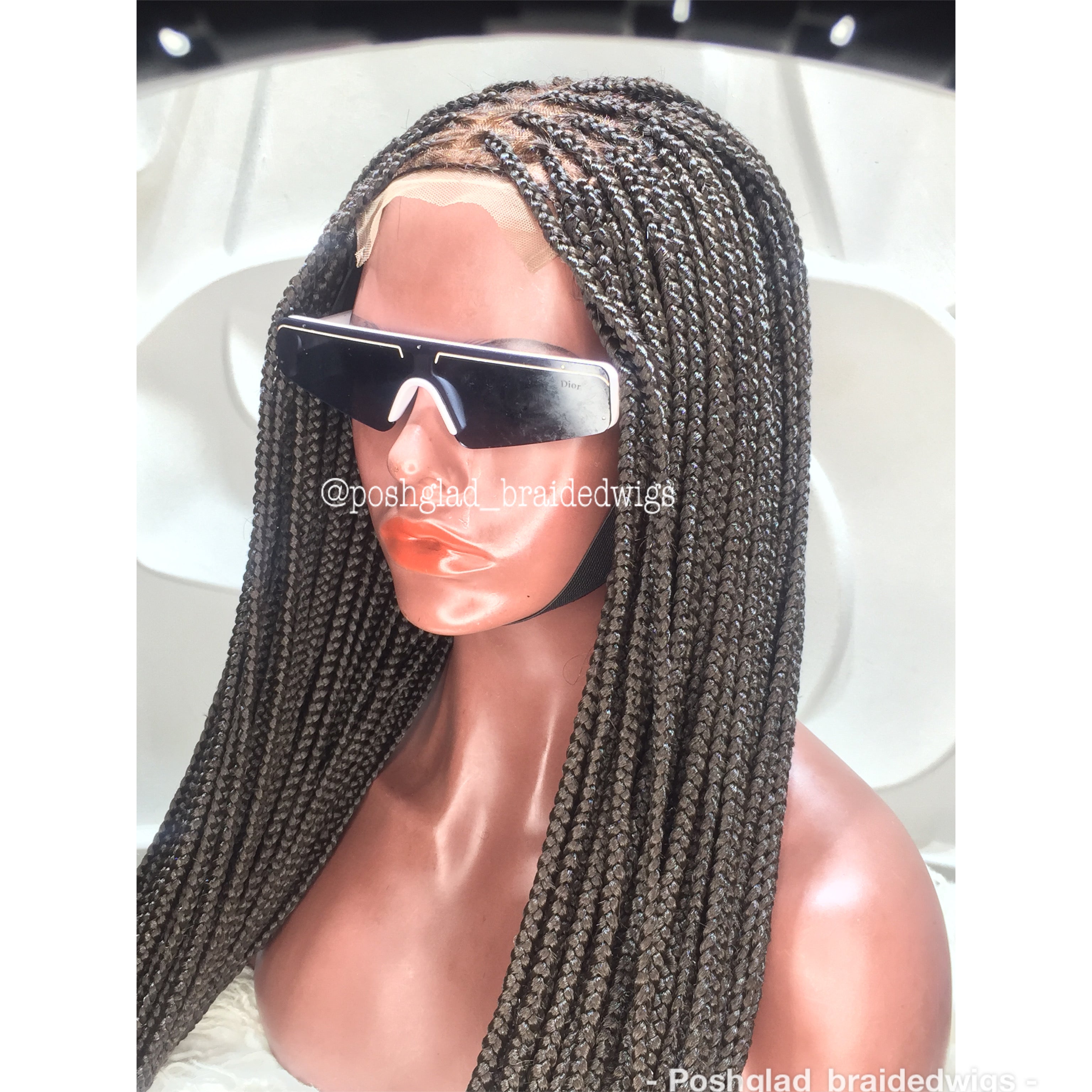 Shade Box Braid Wig, 4x4 Closure Lace, Color 1B, Waist Length, Glueless Shade Box Braid Wig, 4x4 Closure Lace, Color 1B, Waist Length, Glueless